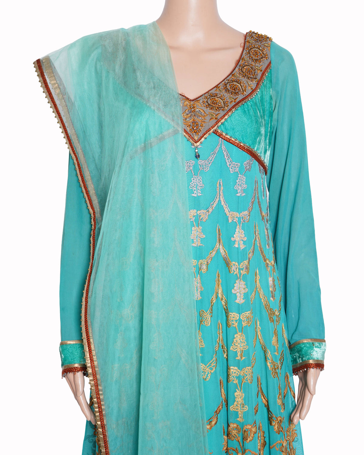 JJ valaya net teal anarkali set