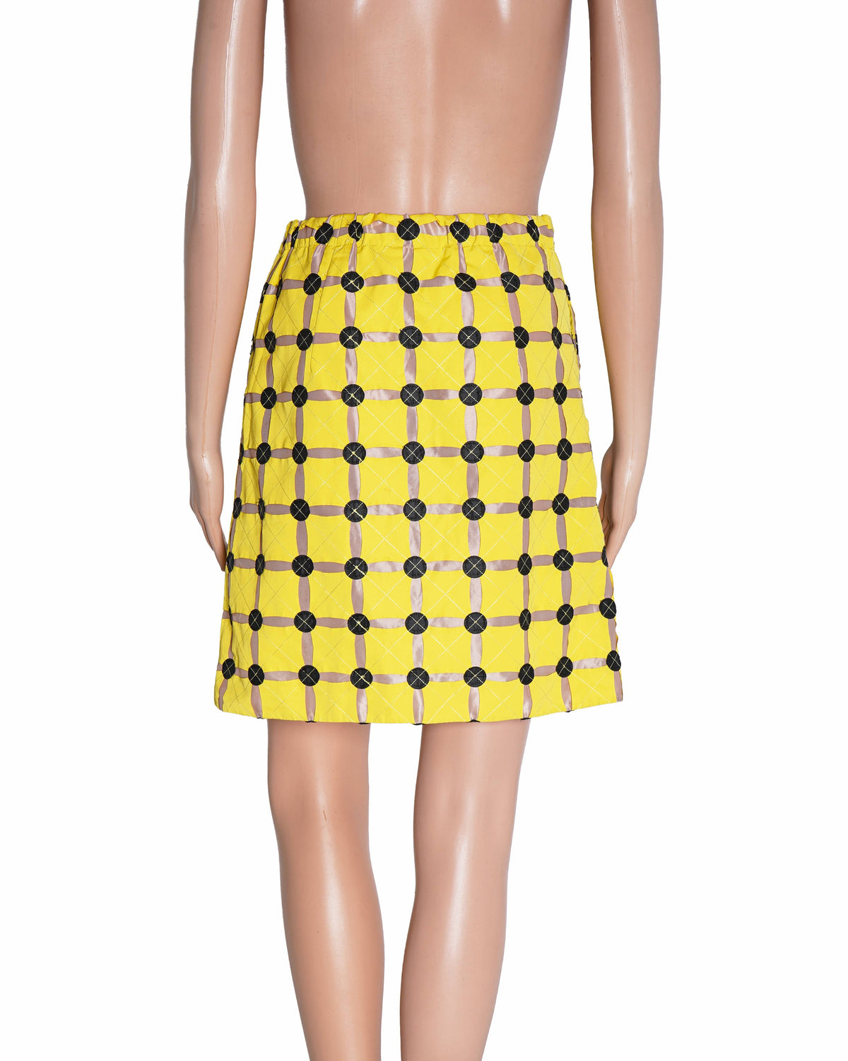 Marni Plaid Citron Yellow Circle-Print Mini Skirt