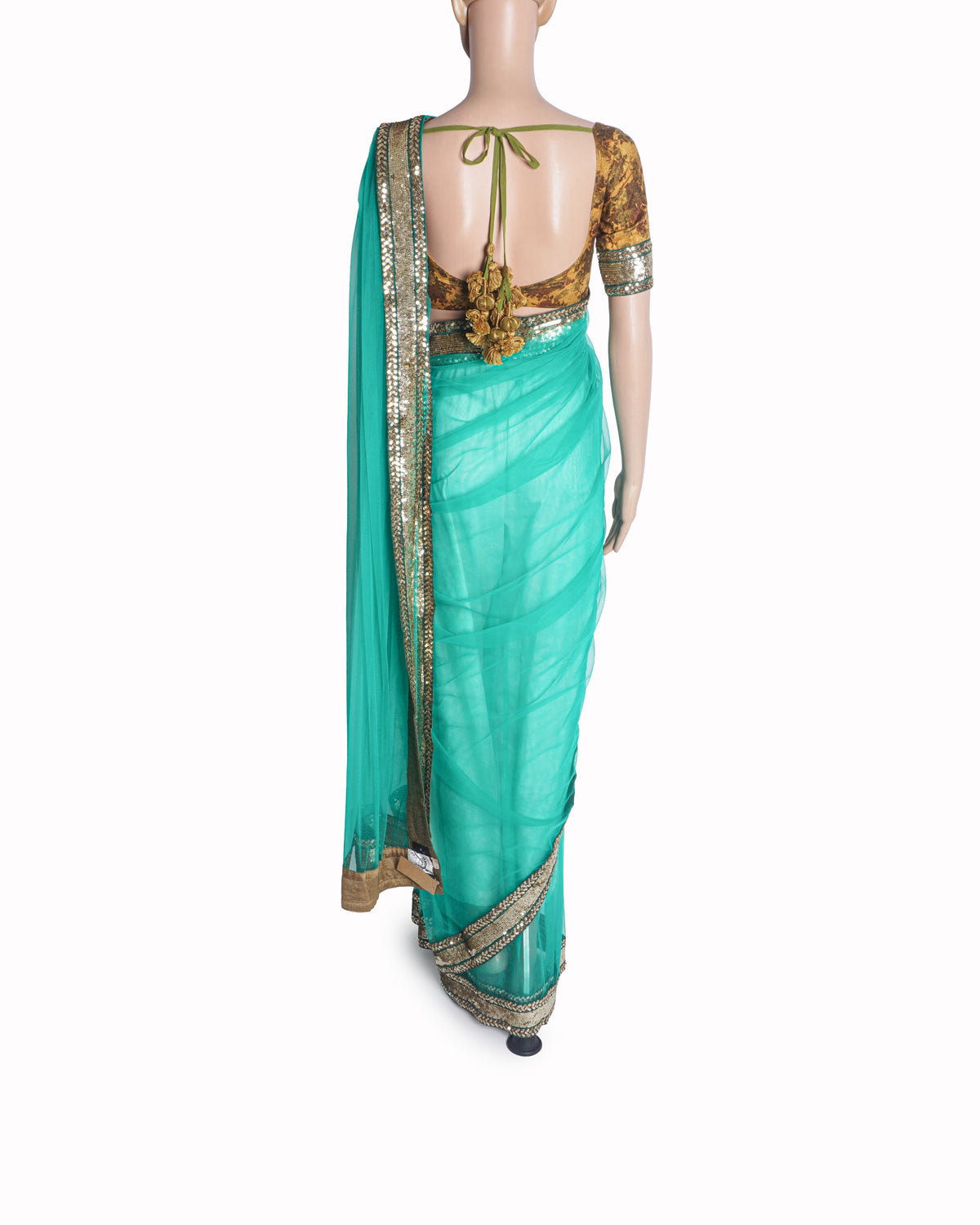 Sabyasachi Emerald Green Net Saree with Brocade Blouse Set