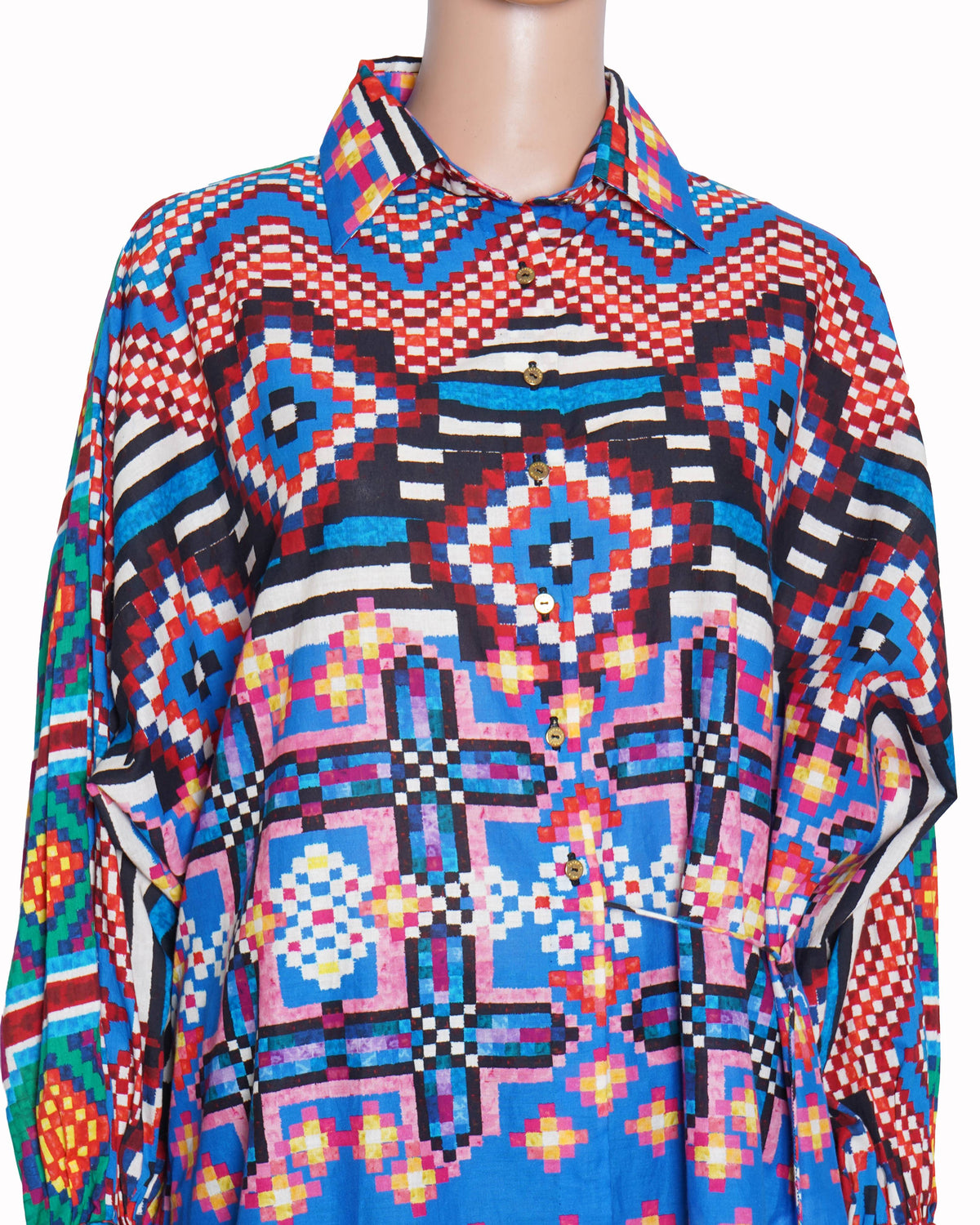 Saaksha & Kinni Printed Blue Cambric Ikat Shirt