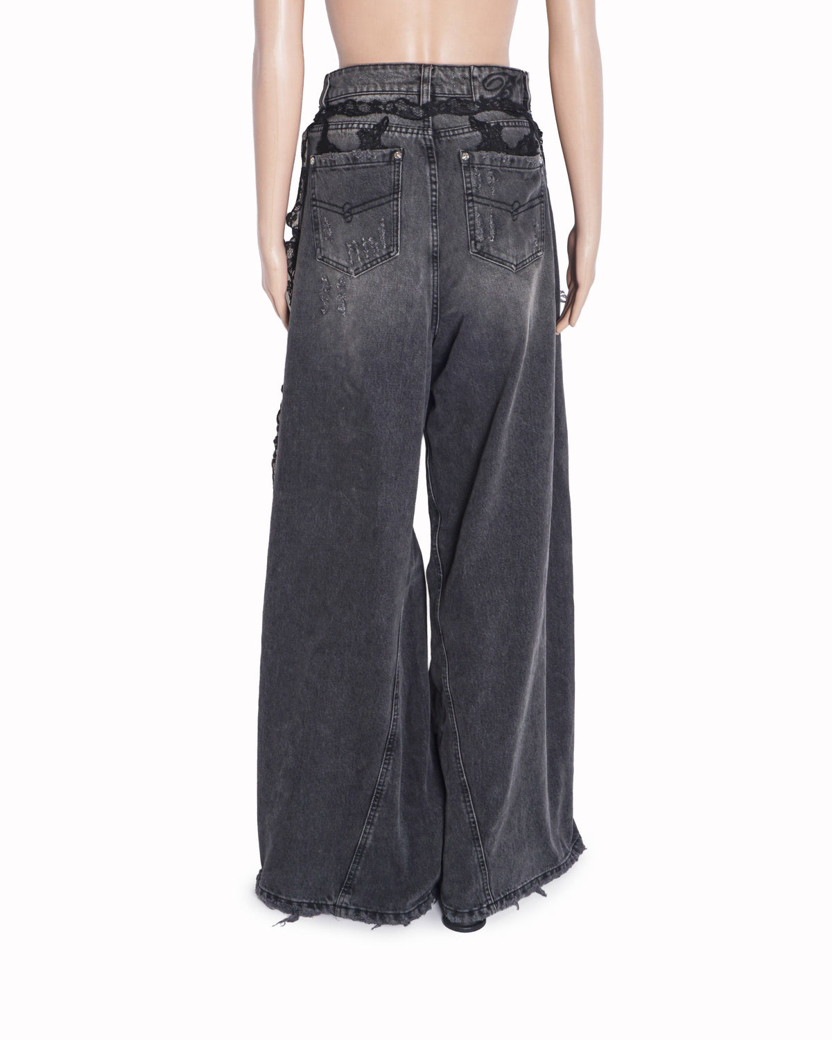 Blumarine Destroyed Extra Baggy Lace-Trimmed Jeans