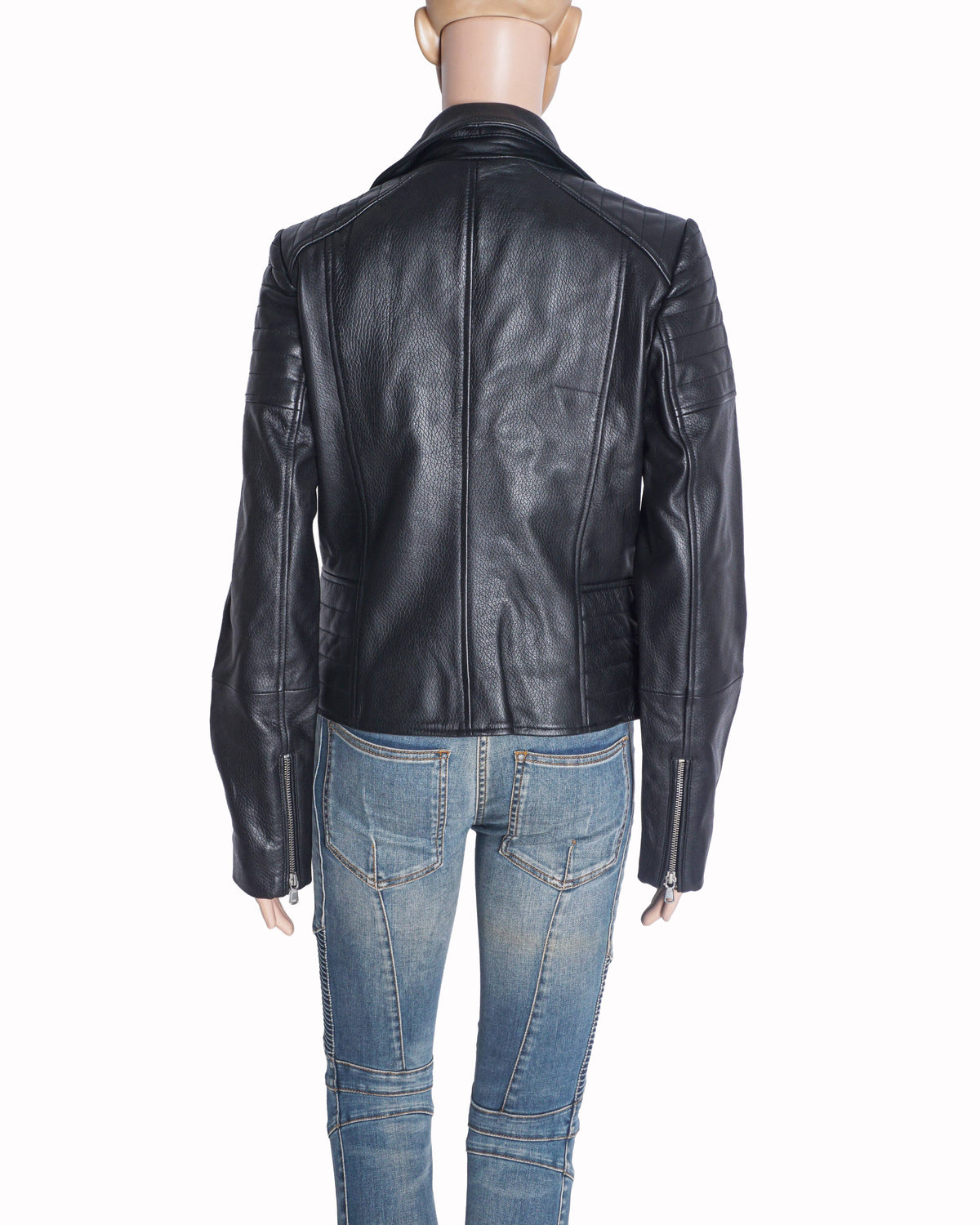Barneys Women’s Leather Ribbed Asymmetric Biker Jacket