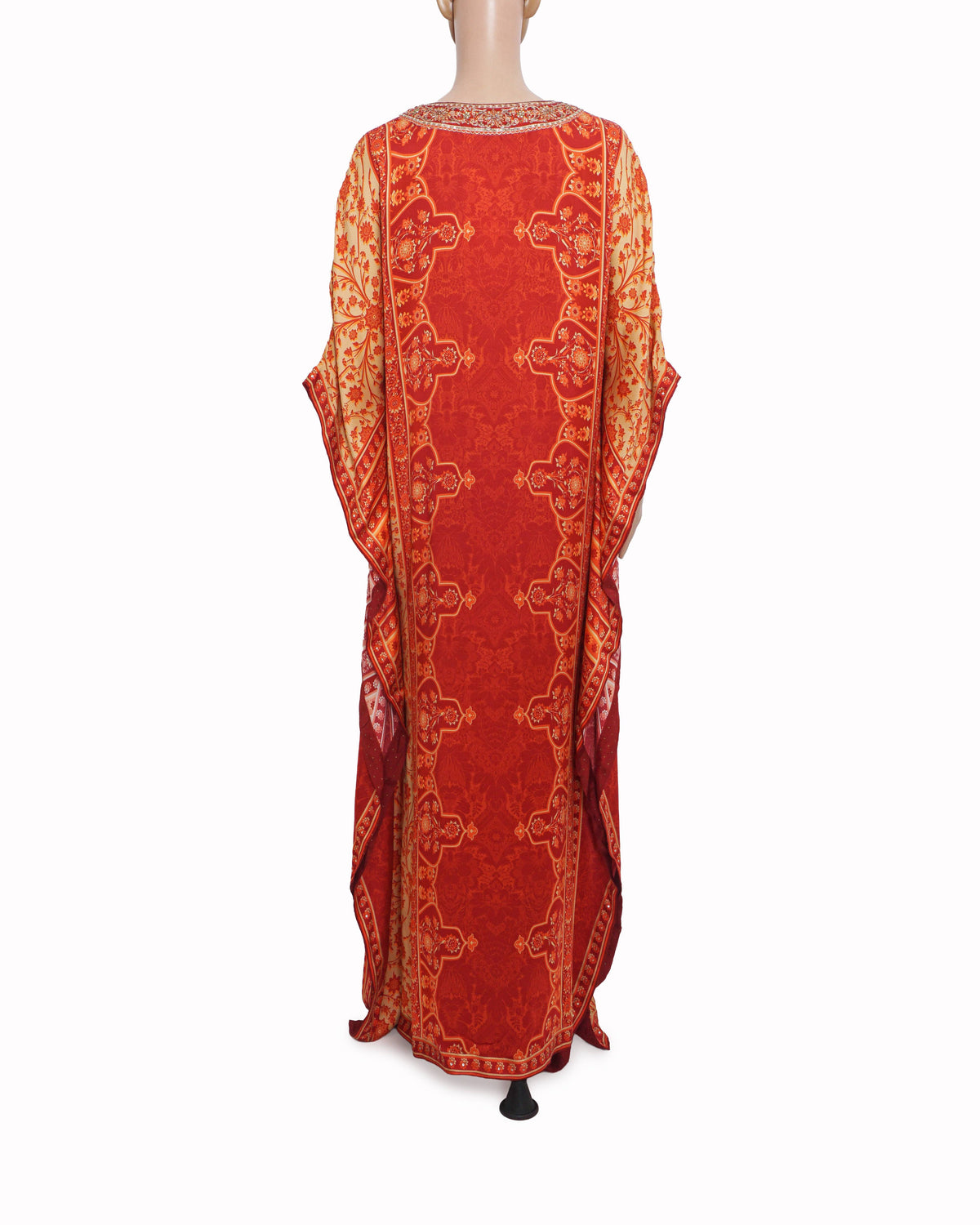 Ritu Kumar Red Silk Printed Geometric V Neck Villa Embroidered Kaftan