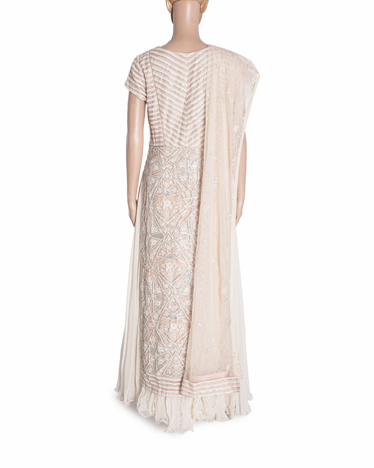 Varun & Nidhika Cream Geometric Embroidered Anarkali Set