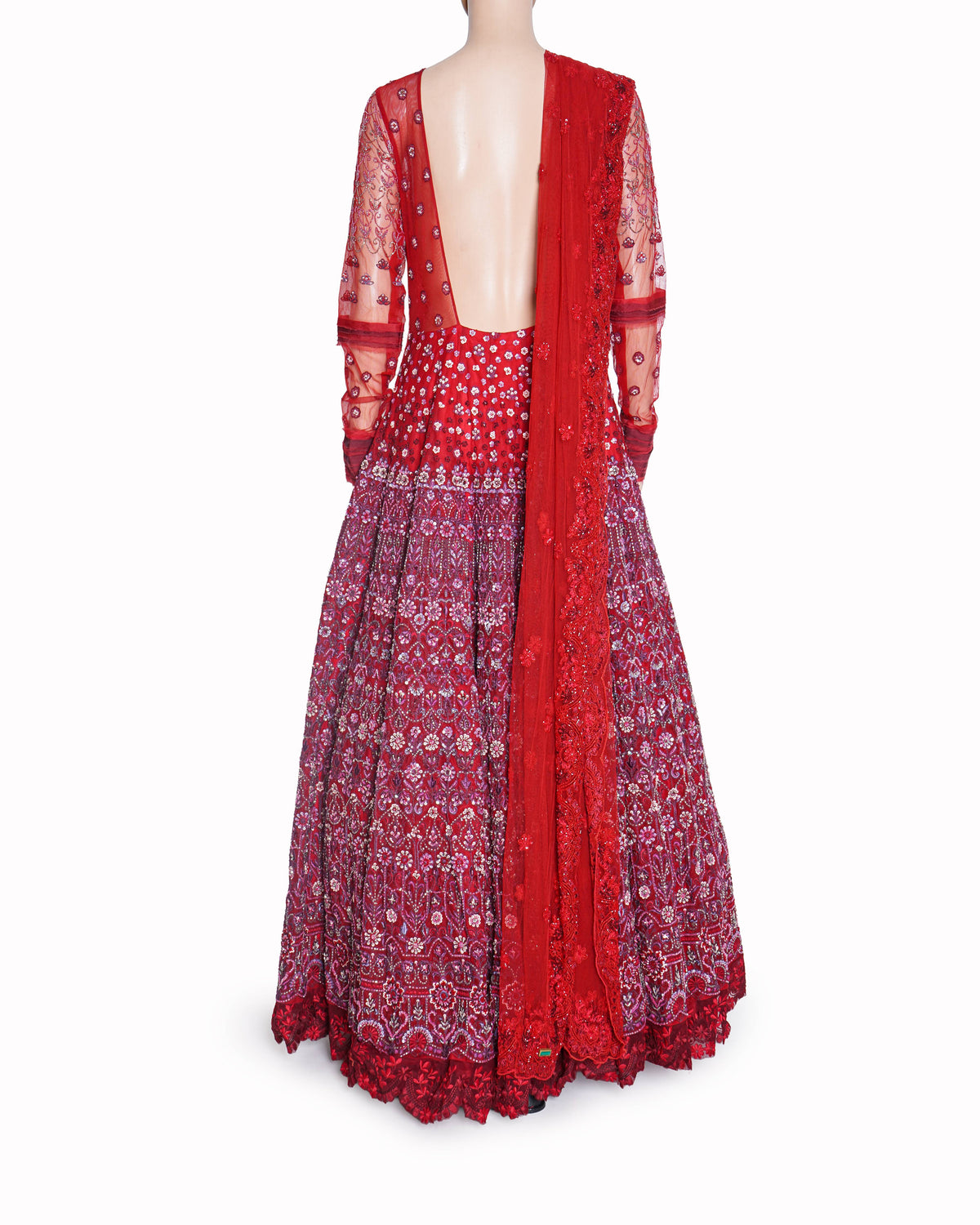 Jade By Monica & Karishma Red Embroidered Bridal Anarkali Gown With Dupatta