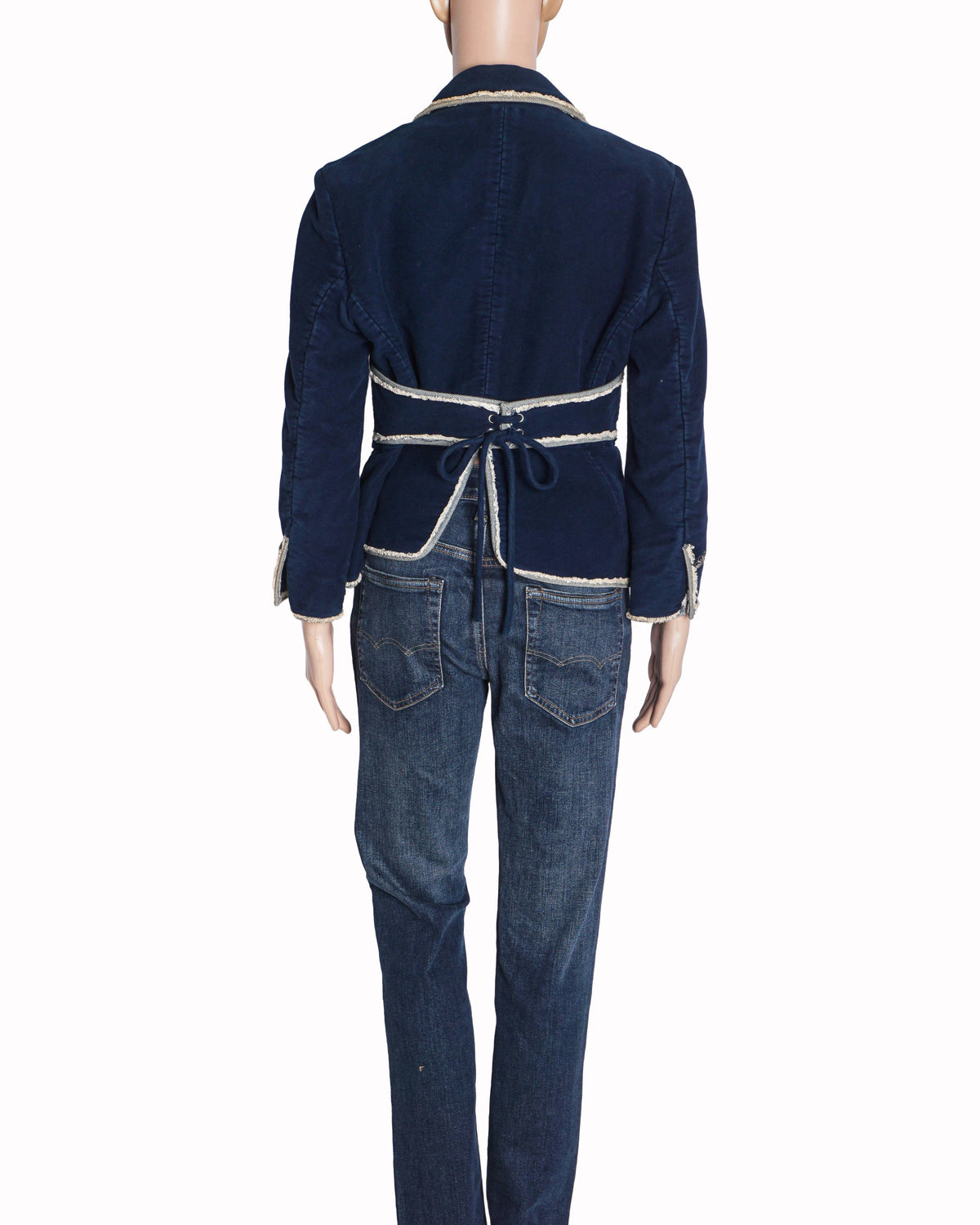 Chanel Navy Blue Fringe Trim Tailored Jacket