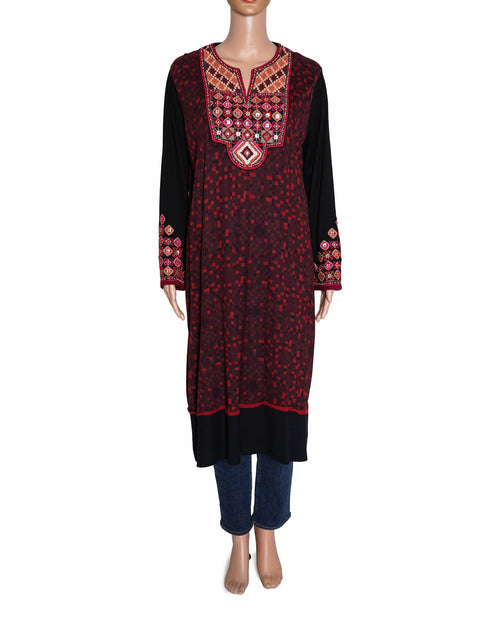 Ritu Kumar Red And Black Embroidered Kurta