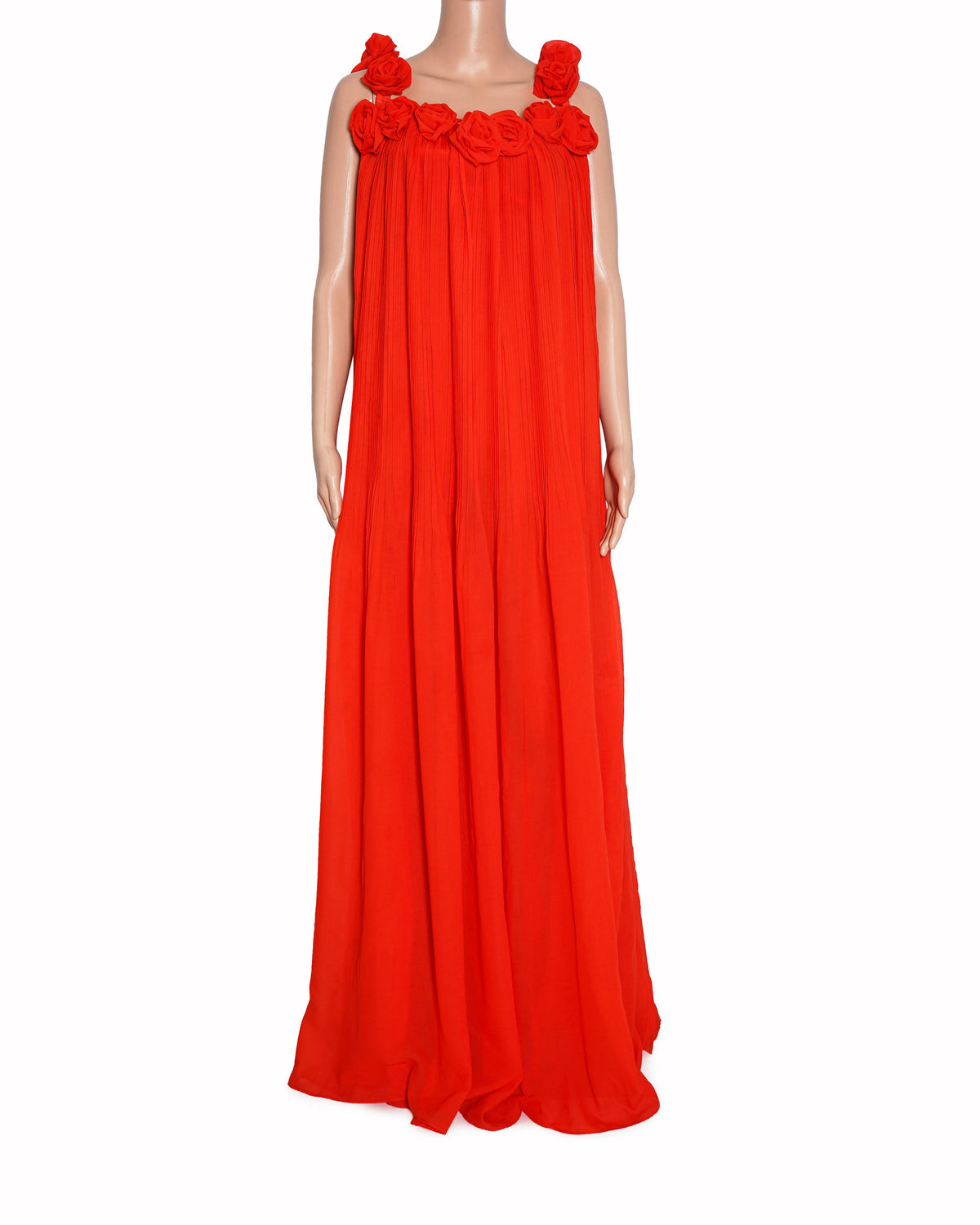 New Leo Lin Women's Red Camilla Rosette Detailed Plisse Maxi Dress