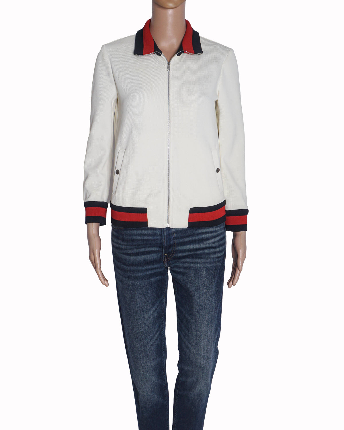 Gucci Off-White Knit Zip-Up Web Striped Track Jacket