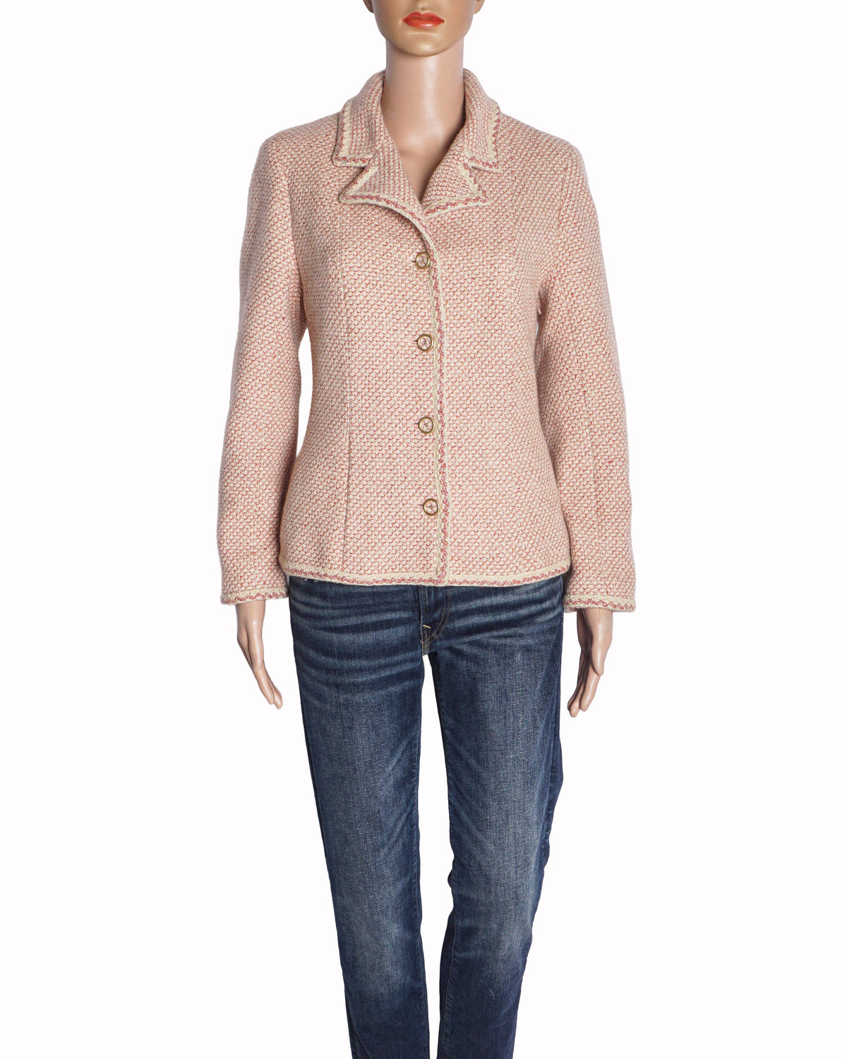 Chanel Pink & Cream Braided Tweed Tailored Jacket