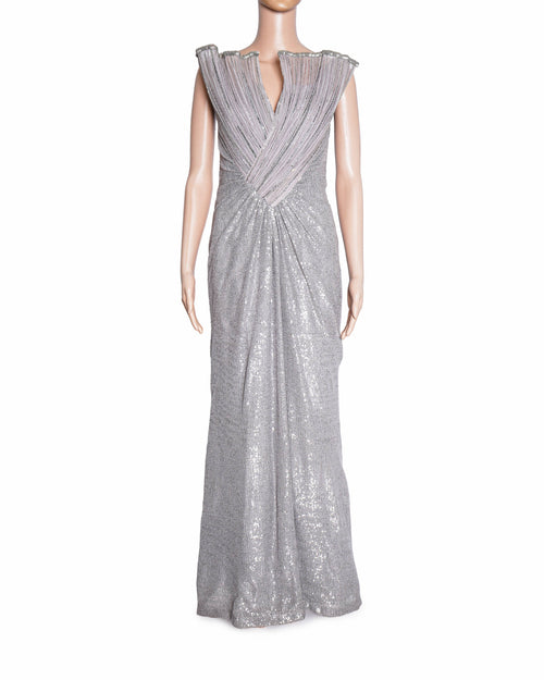 Gaurav Gupta Shell Silver Sequin Fan-Sculpting Gown