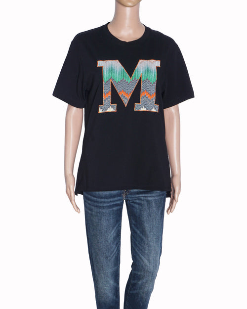 Missoni Black Cotton Zigzag Logo T-Shirt