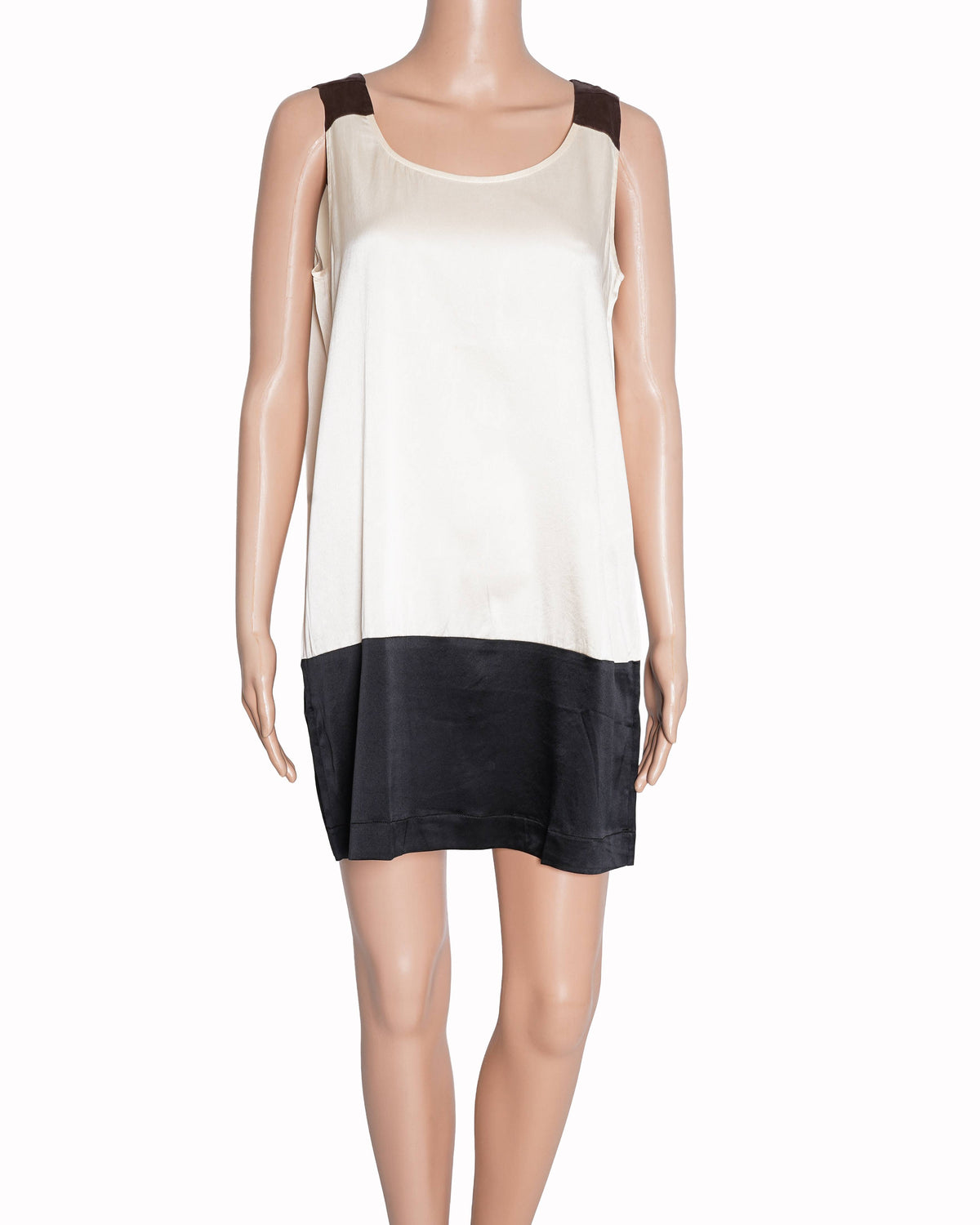 DKNY Cream & Black Color-Blocked Sleeveless Dress