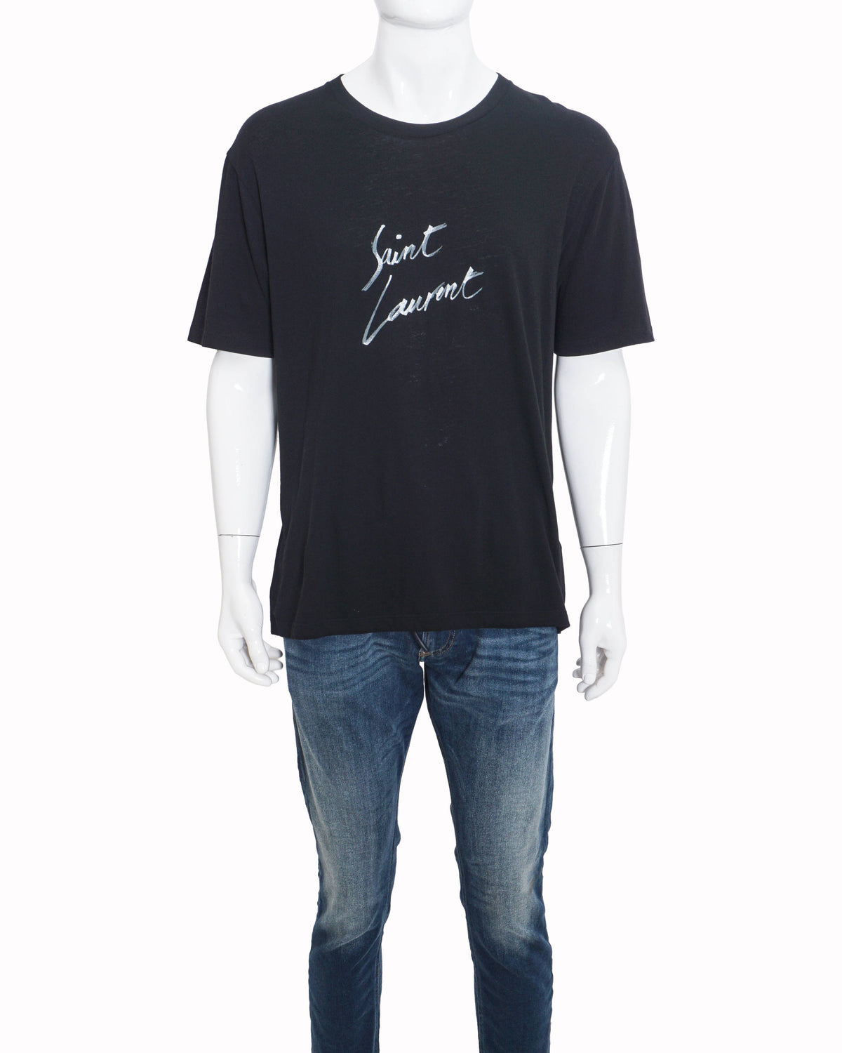 Saint Laurent Black Metallic Script Logo Men's T-Shirt