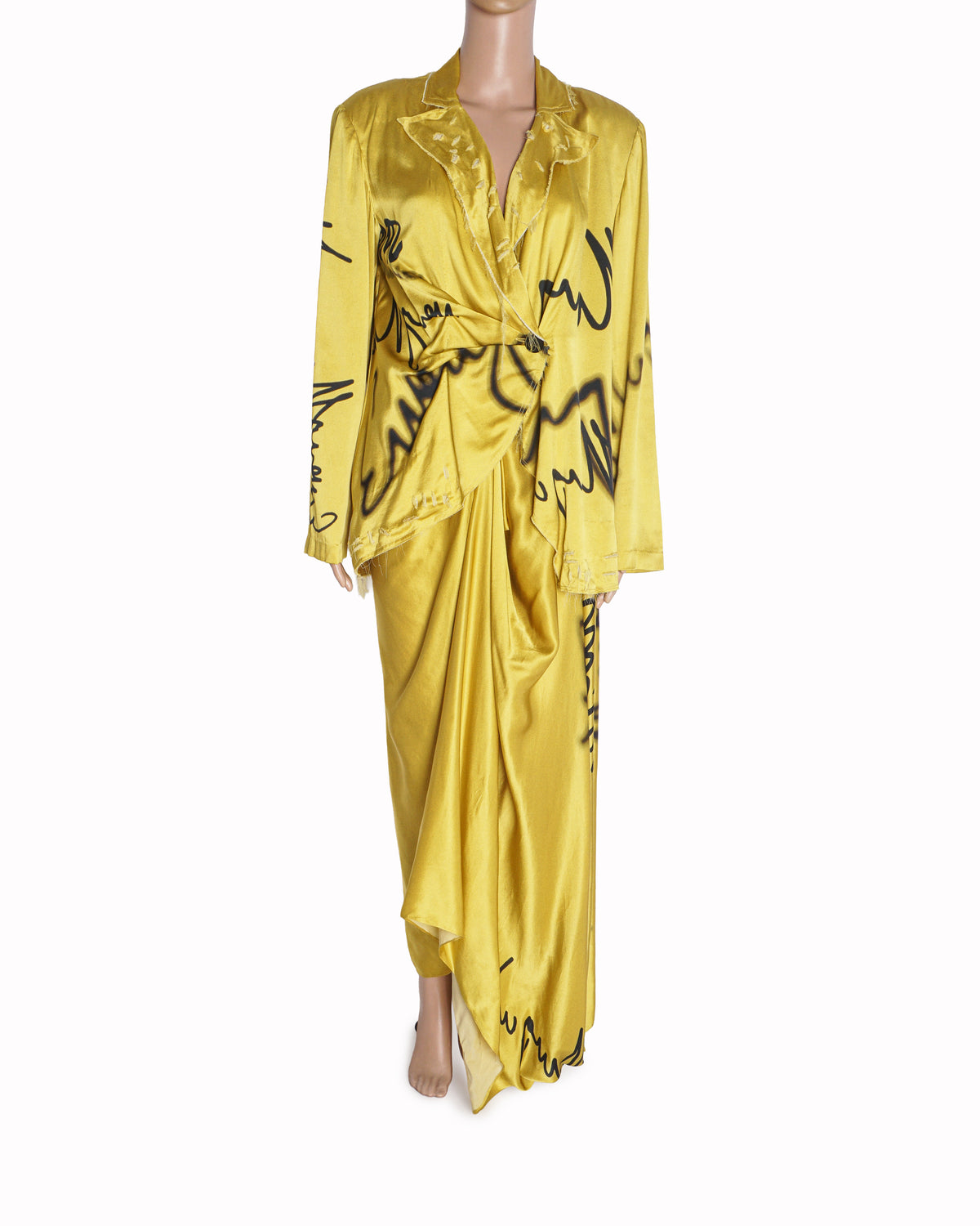 AK-OK by Anamika Khanna Mustard Yellow Graffiti Blazer & Pick-Up Skirt Co-Ord Set