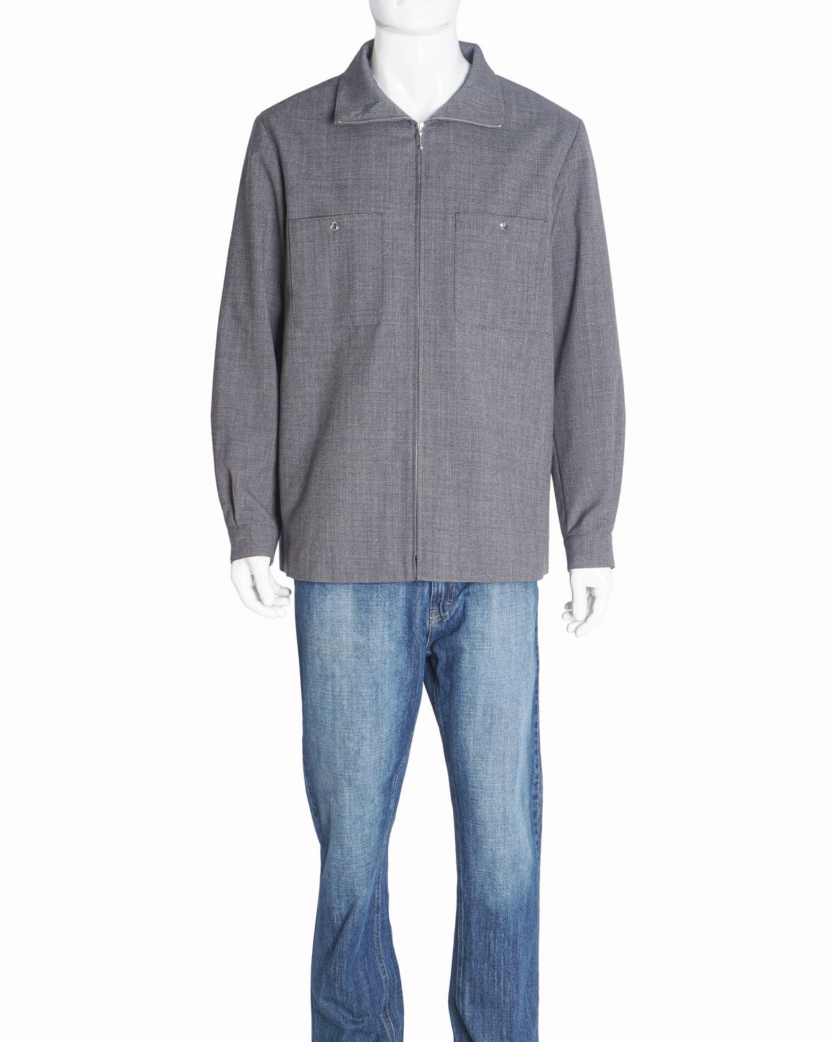 Valentino Grey Mouliné Wool Zip Shirt Jacket
