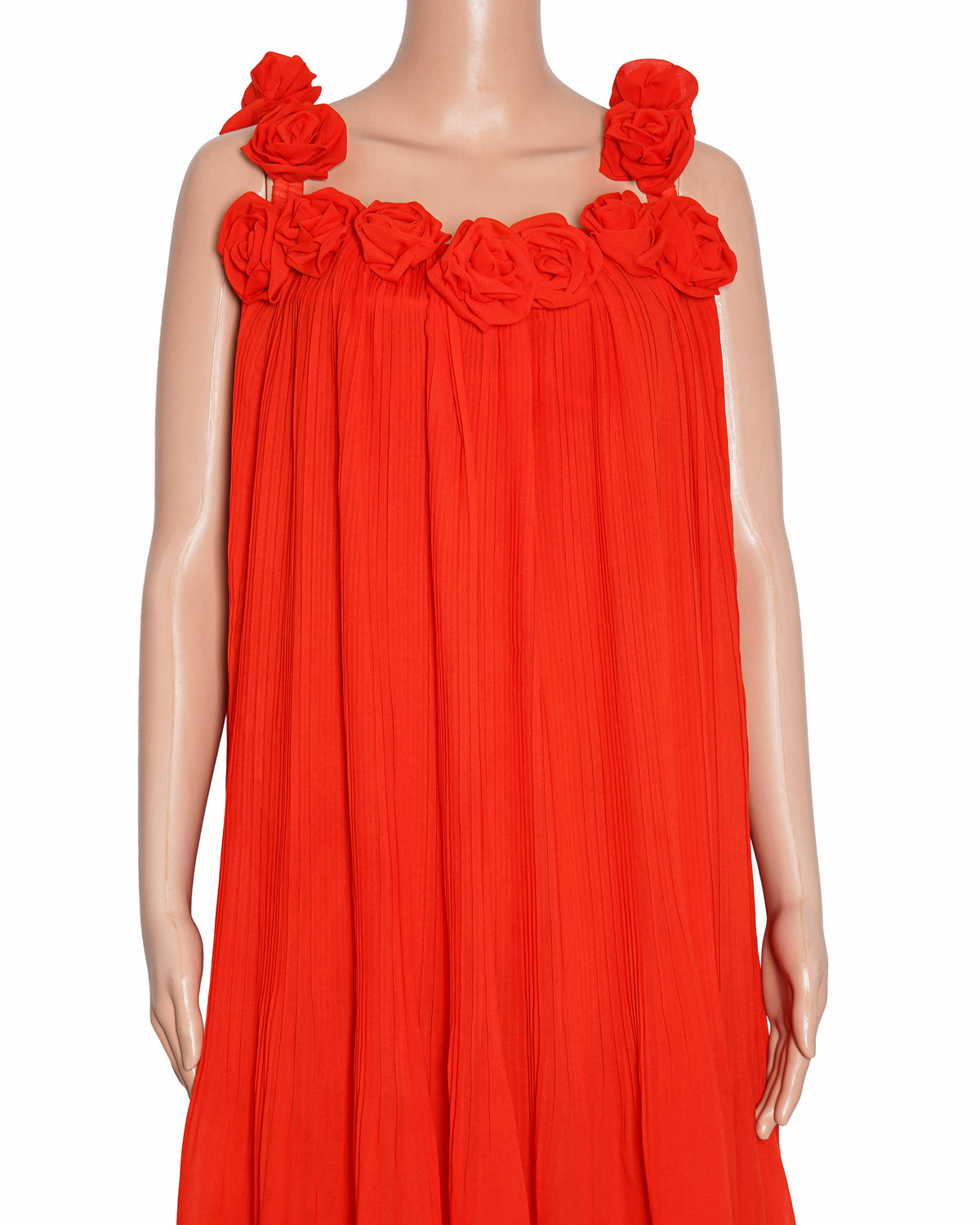 New Leo Lin Women's Red Camilla Rosette Detailed Plisse Maxi Dress