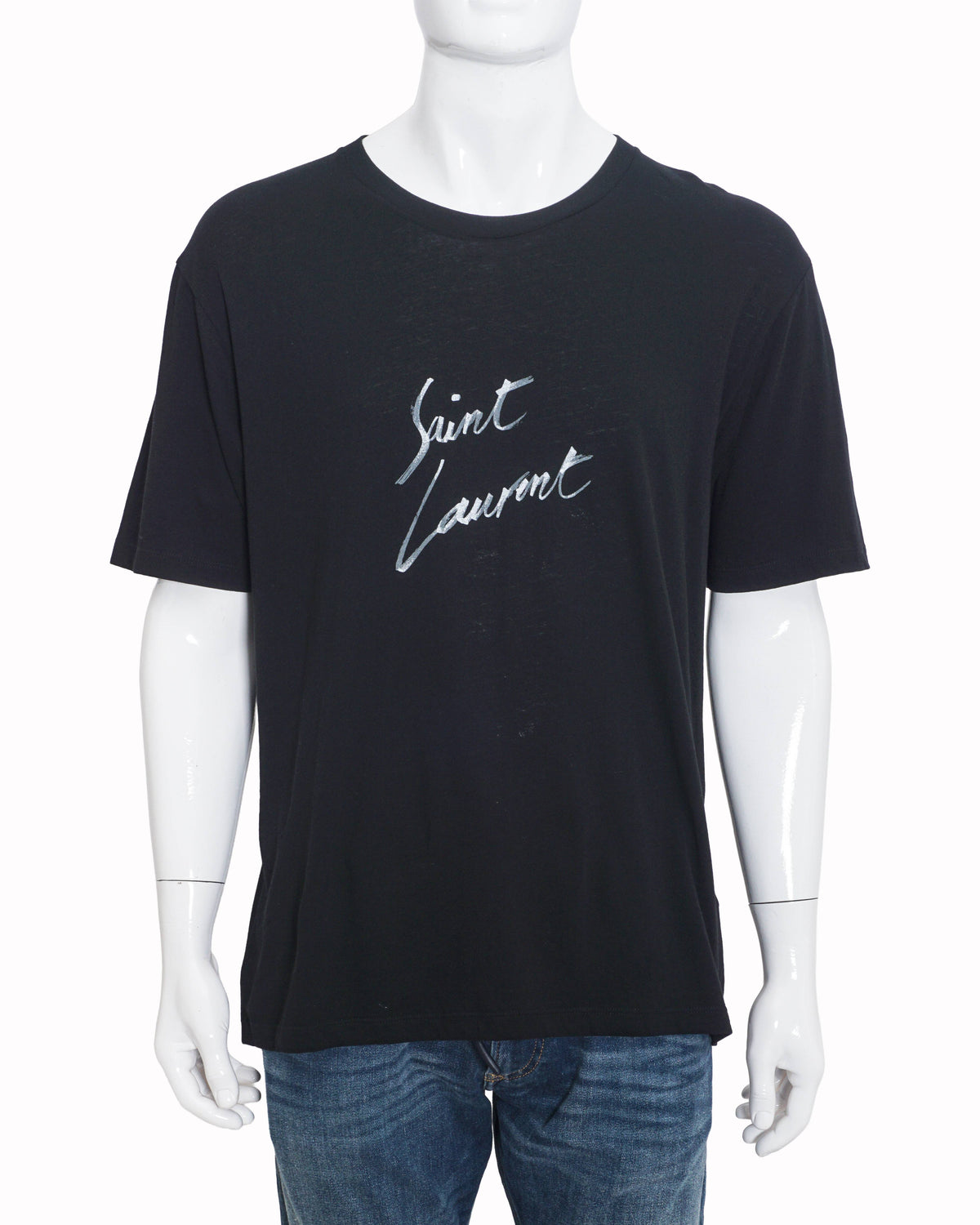 Saint Laurent Black Metallic Script Logo Men's T-Shirt