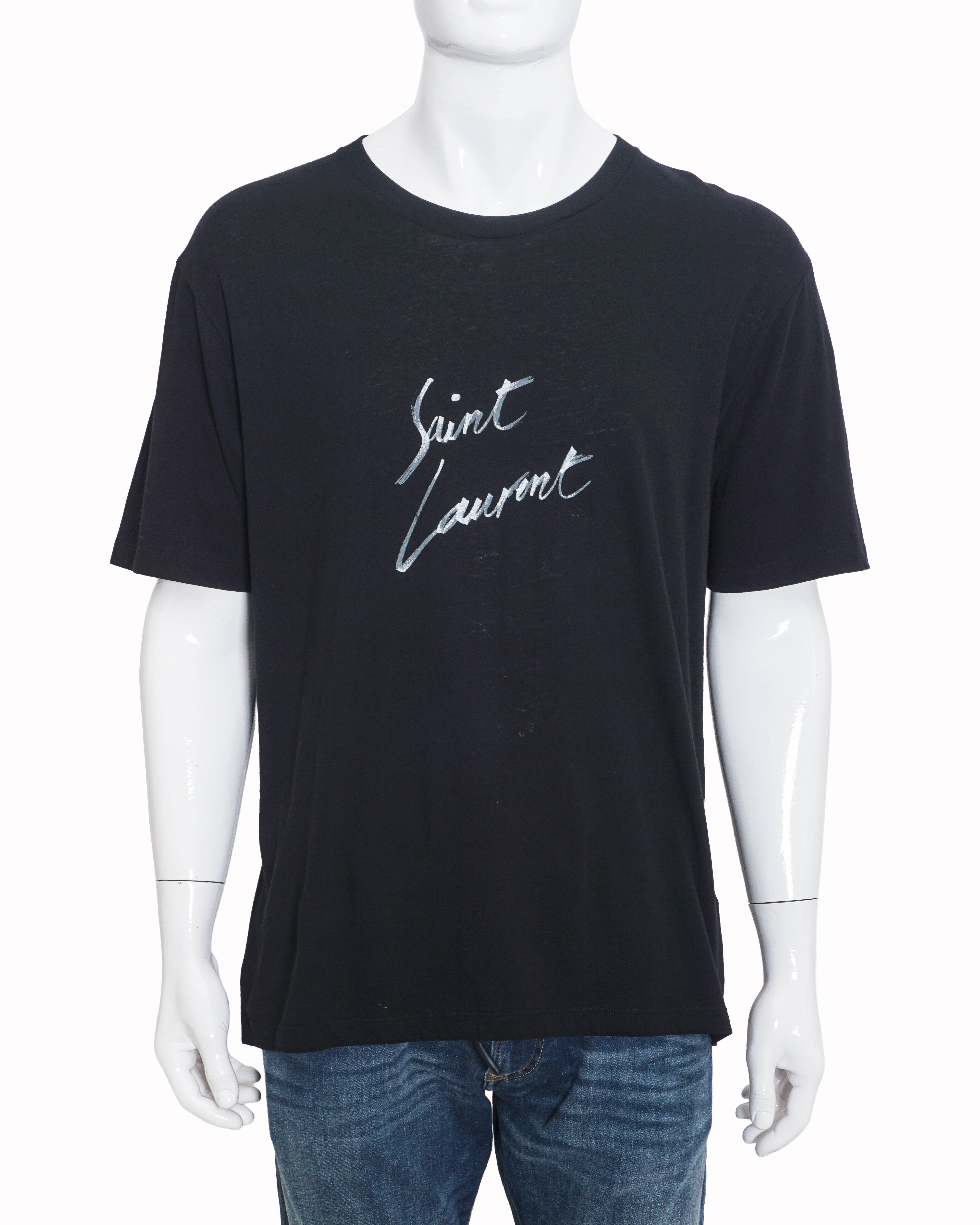 Saint Laurent Black Metallic Script Logo Men's T-Shirt