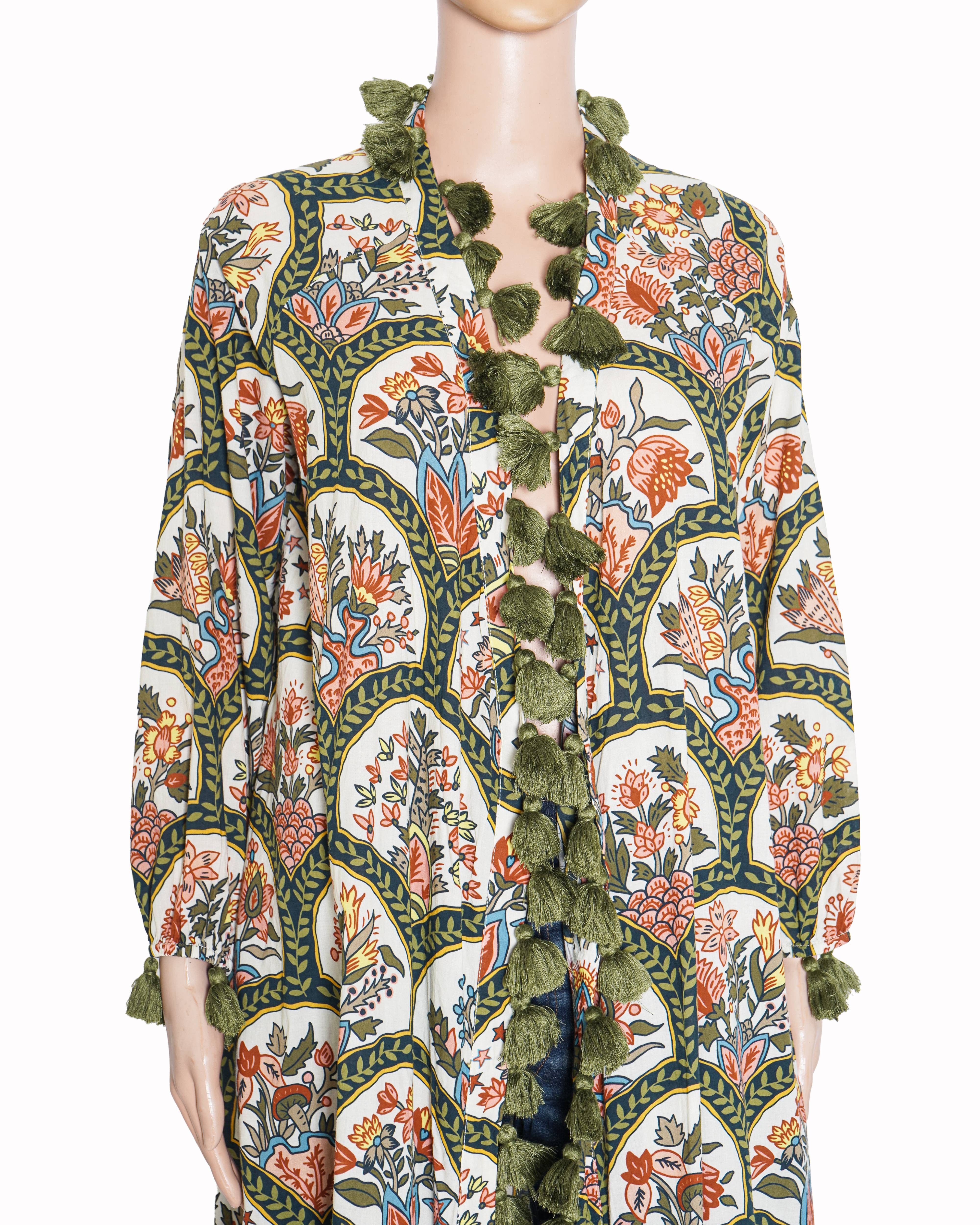 Rhode Resort Floral Tassel-Trimmed Cape