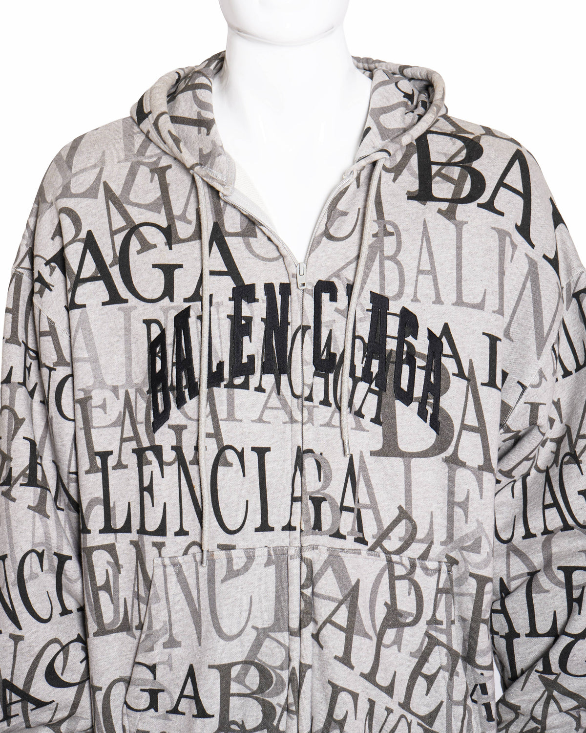 Balenciaga Allover Logo Zip-Up Hoodie in Grey