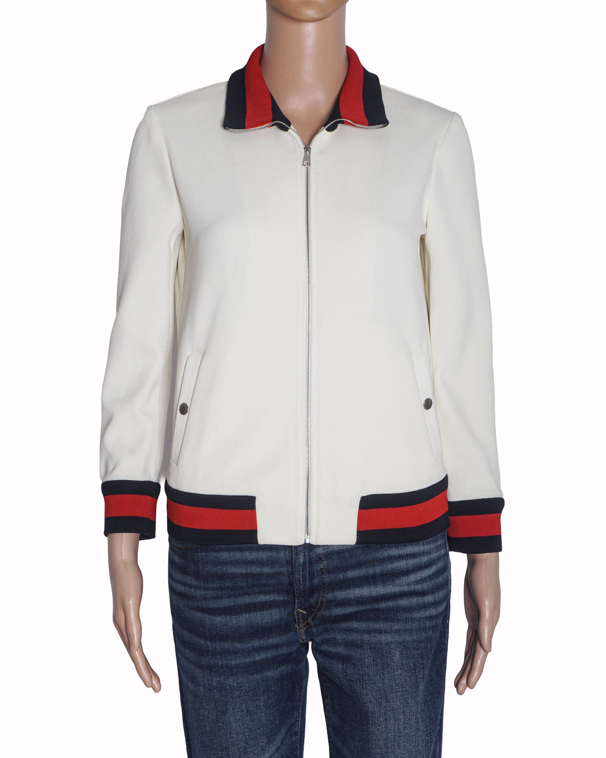 Gucci Off-White Knit Zip-Up Web Striped Track Jacket