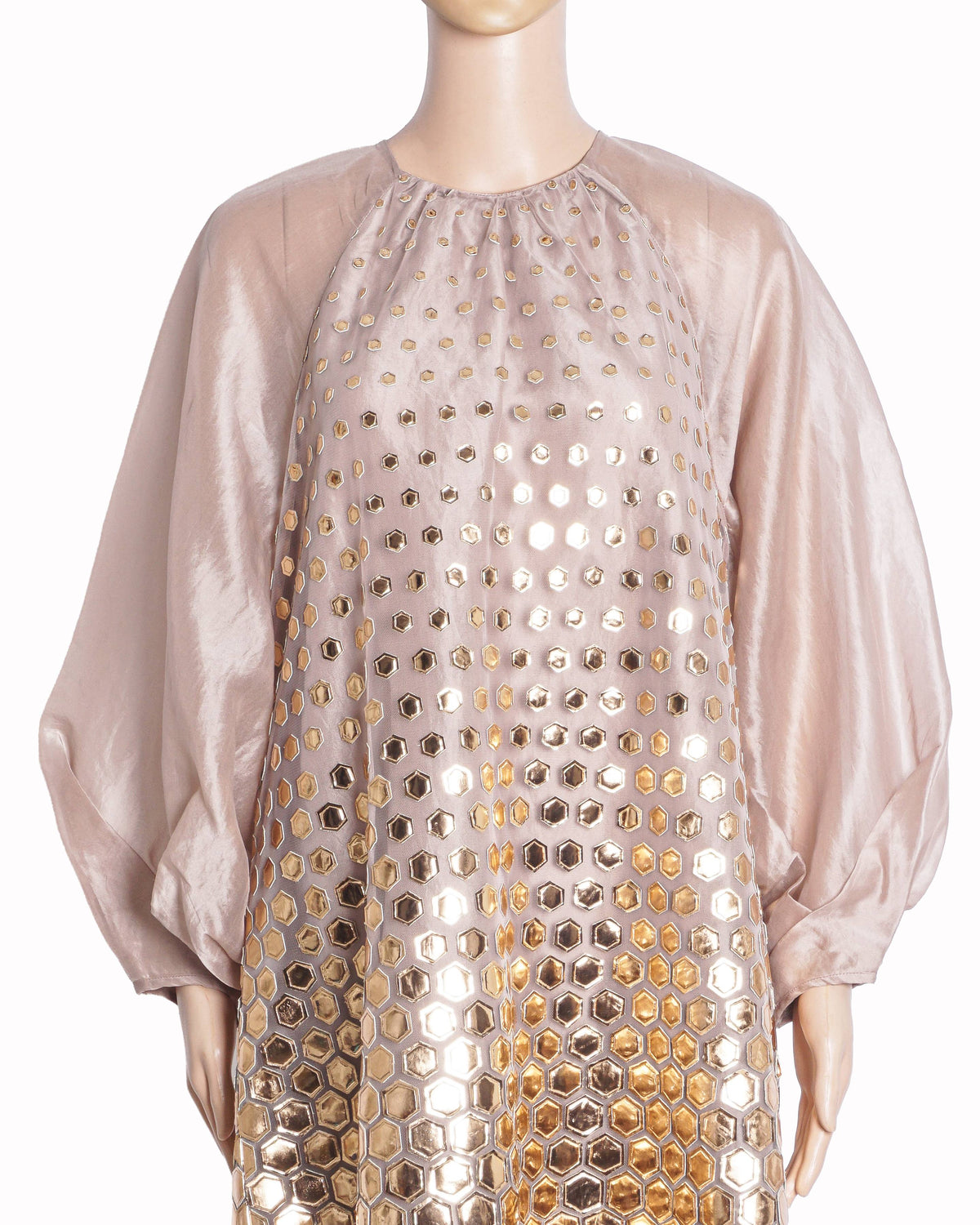 Pankaj & Nidhi Nude Pink Tulle Hexagon-Embellished Mini-Dress