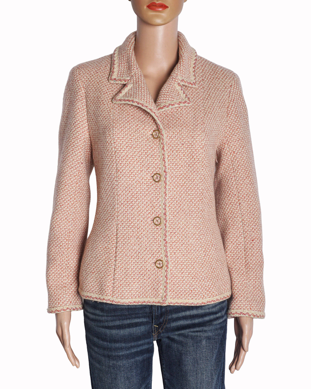 Chanel Pink & Cream Braided Tweed Tailored Jacket