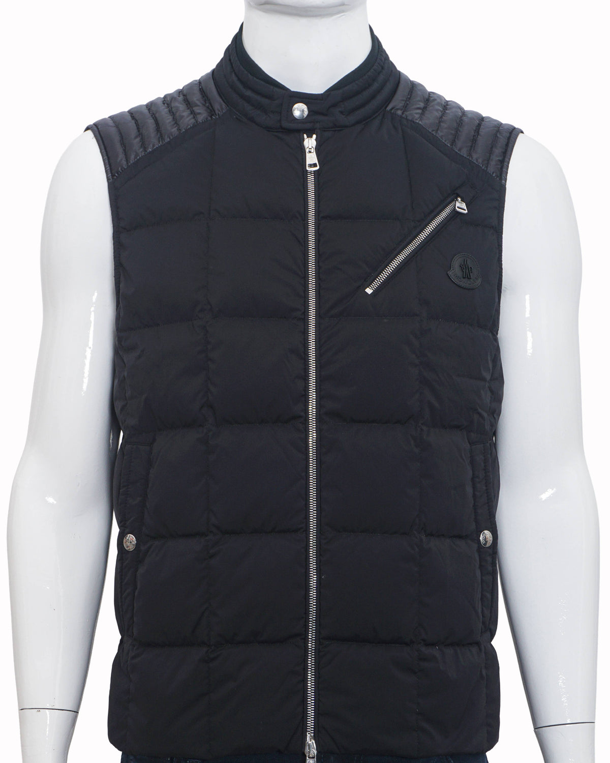 Moncler Men's Black Mixed-Media Quilted Down Felt Logo Gilet