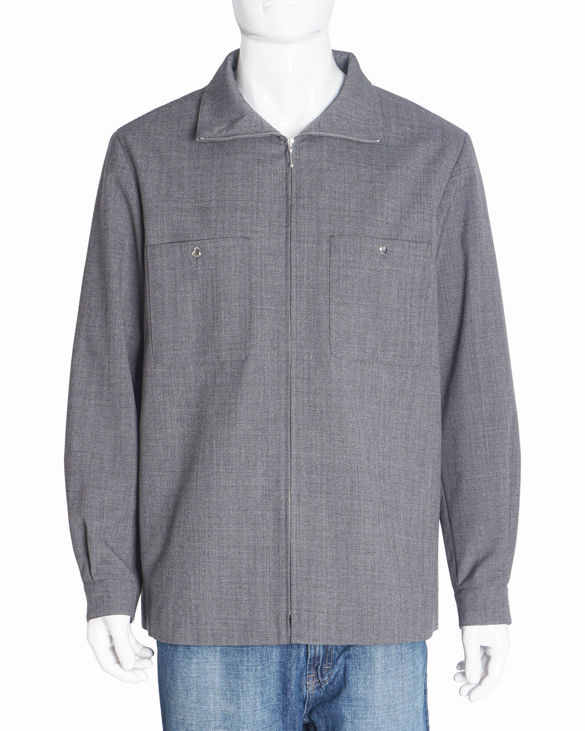 Valentino Grey Mouliné Wool Zip Shirt Jacket