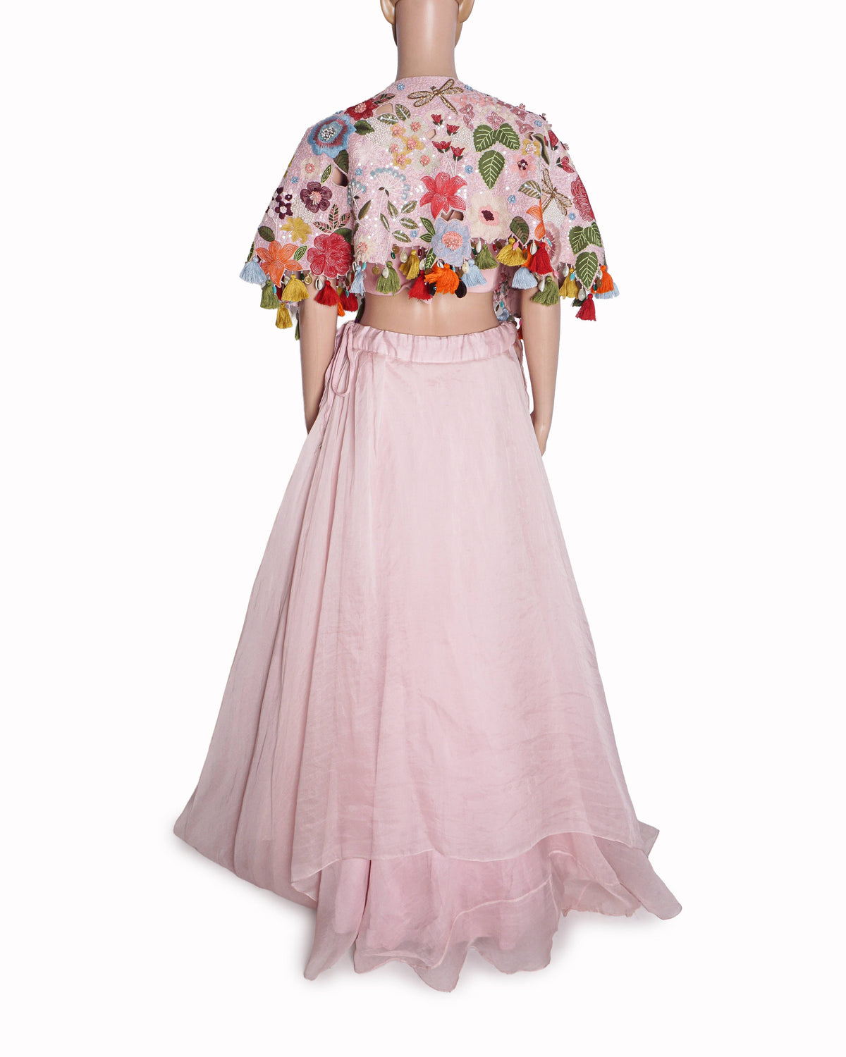Gazal Gupta Pastel Pink Floral Hand-Embellished Cape Lehenga Set