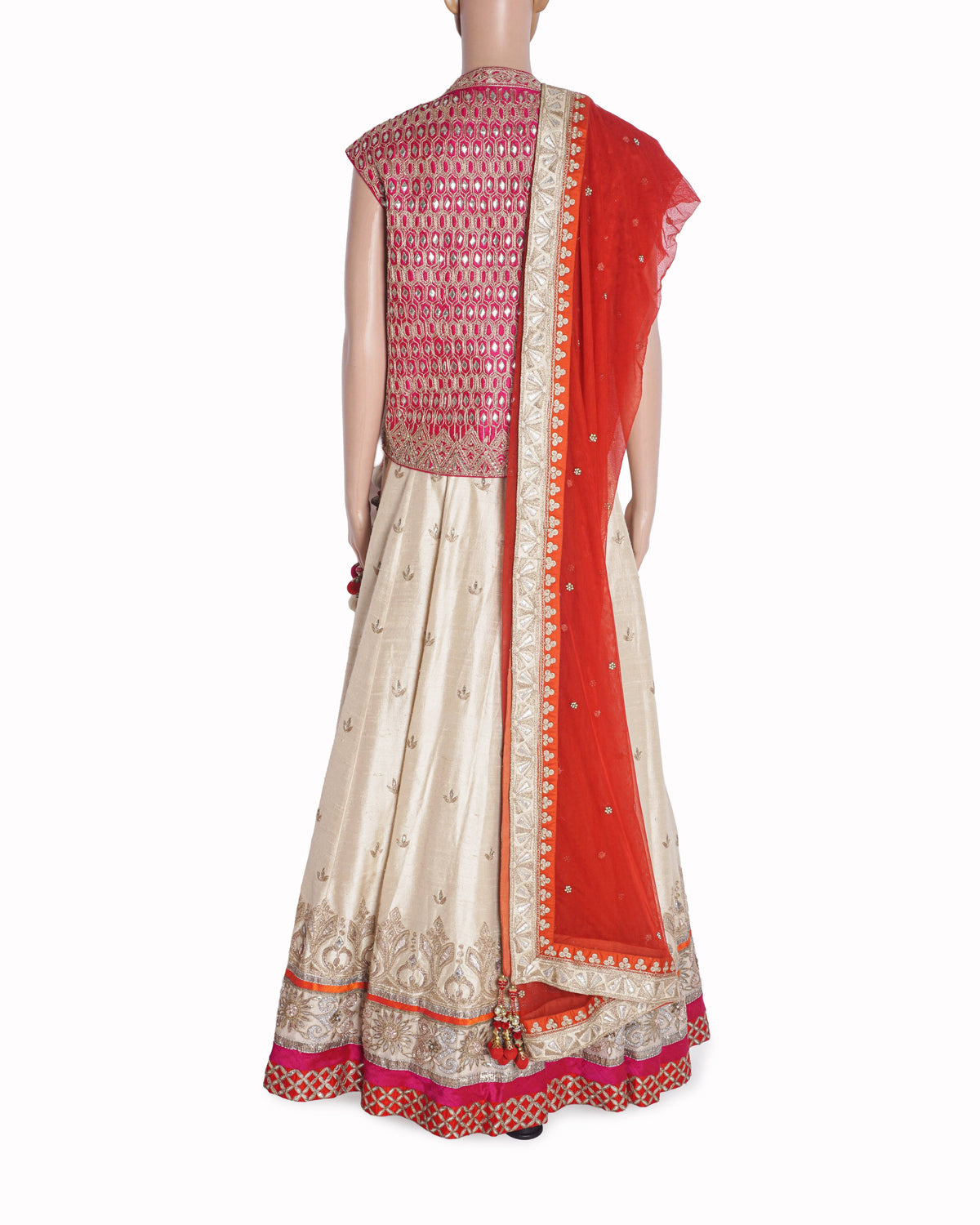 Anita Dongre Beige & Rani Pink Gotta Patti Silk Lehenga Set