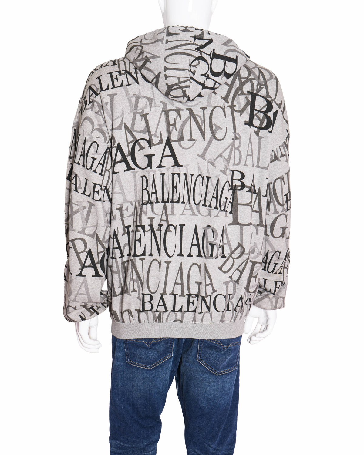 Balenciaga Allover Logo Zip-Up Hoodie in Grey