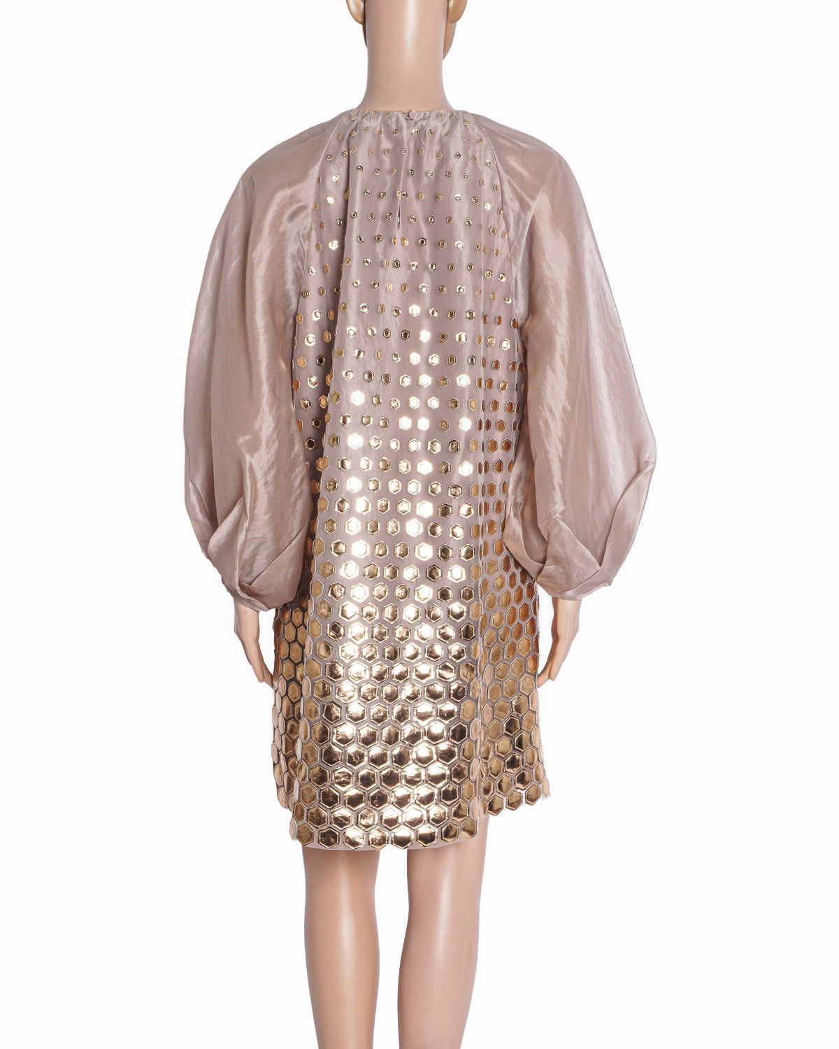 Pankaj & Nidhi Nude Pink Tulle Hexagon-Embellished Mini-Dress