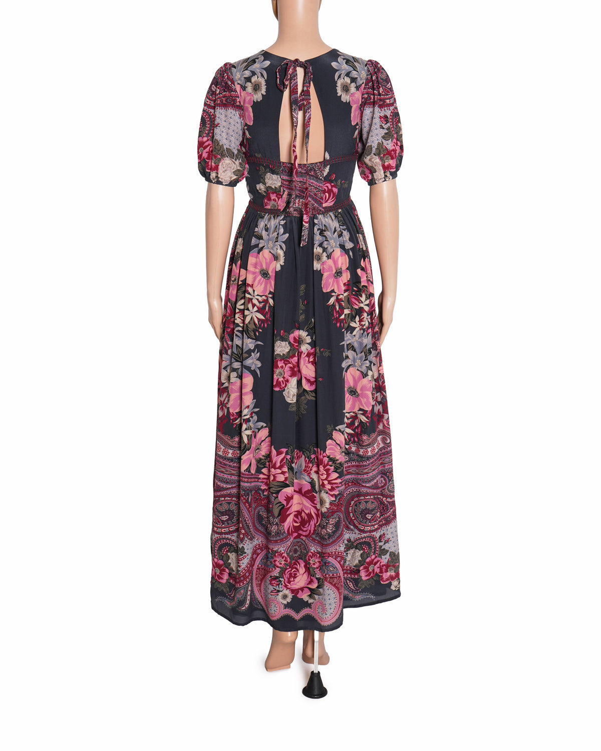 Ritu Kumar Grey Silk V-neck Alexander Floral Print Dress