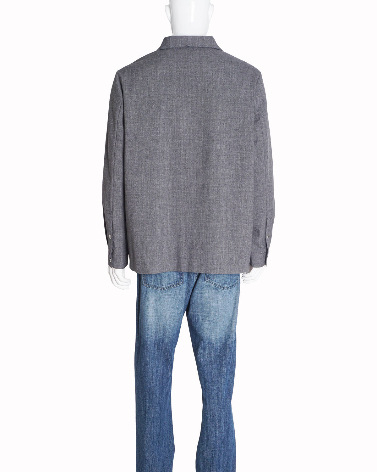 Valentino Grey Mouliné Wool Zip Shirt Jacket