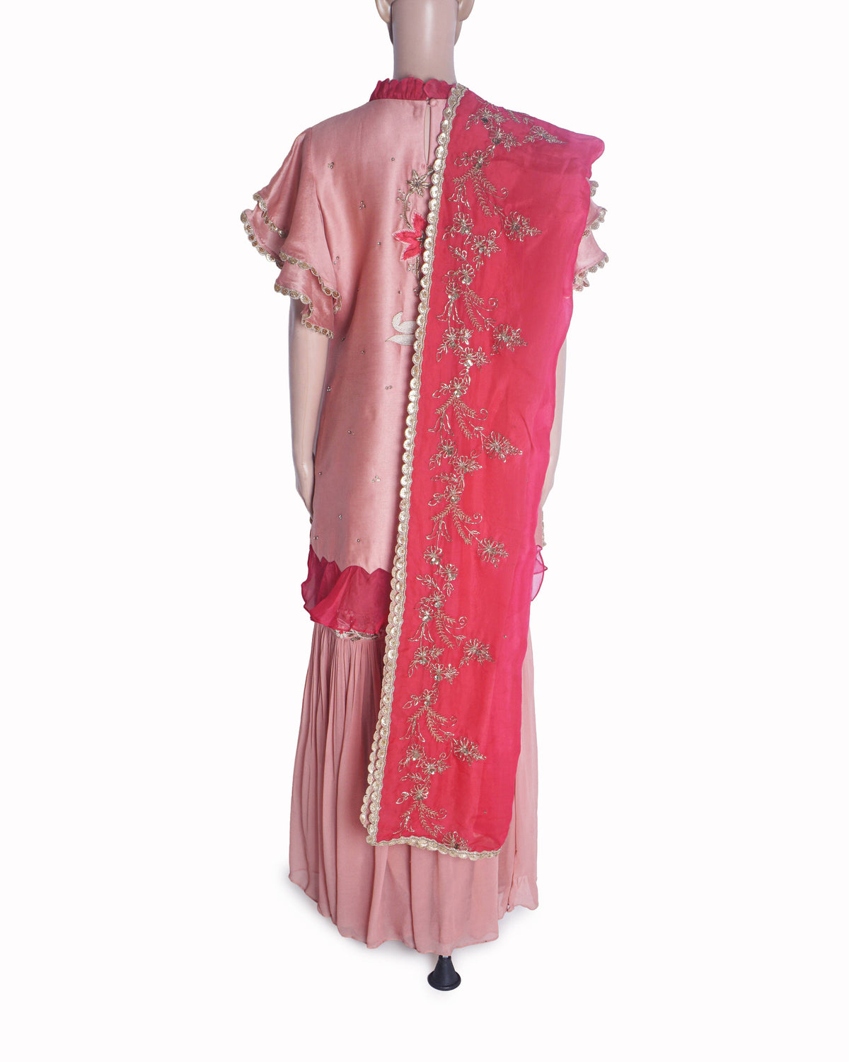 Gazal Gupta Coral Pink Floral Embroidered Sharara Set