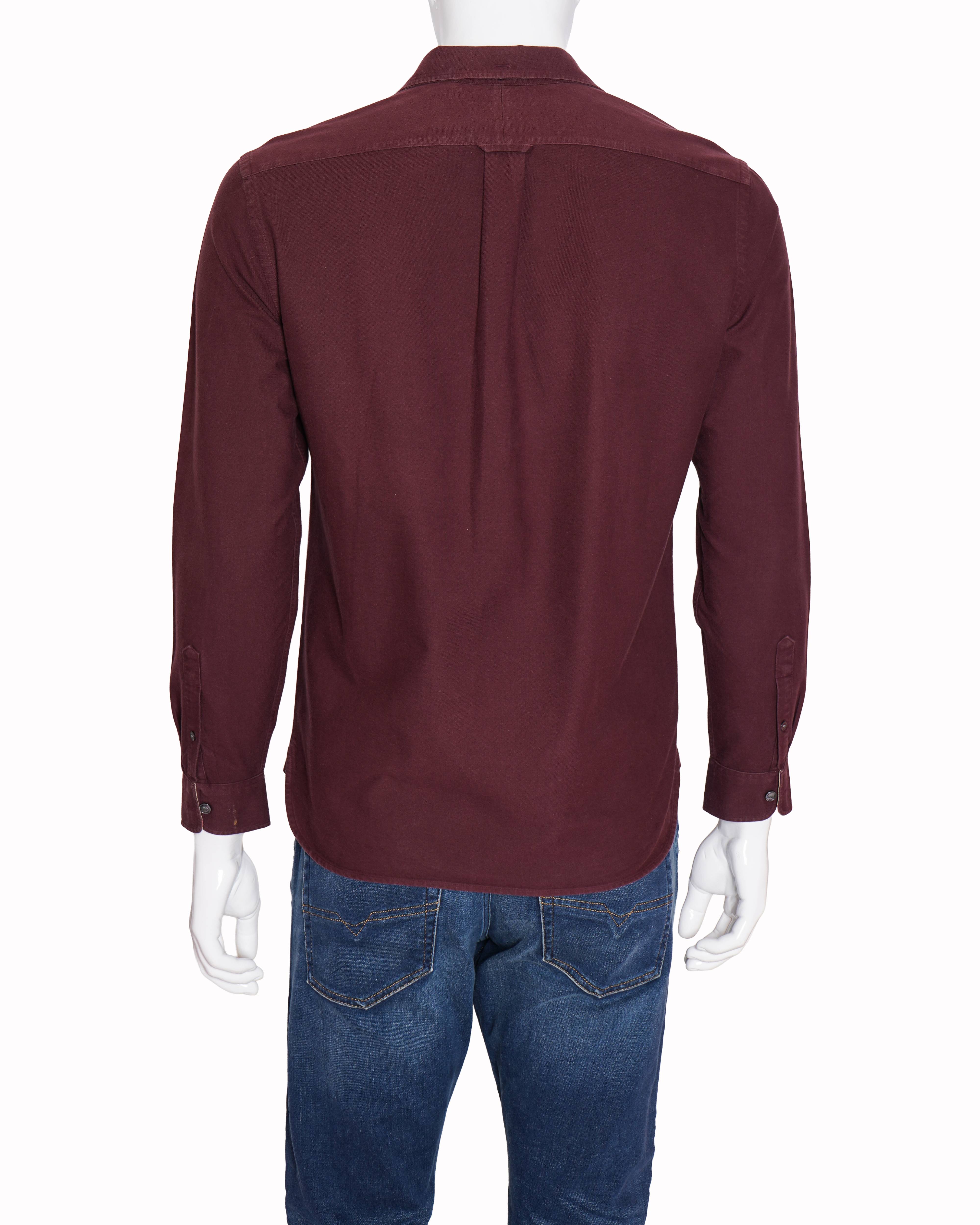 Burberry Burgundy Long-Sleeve Cotton Shirt with House Check Trim