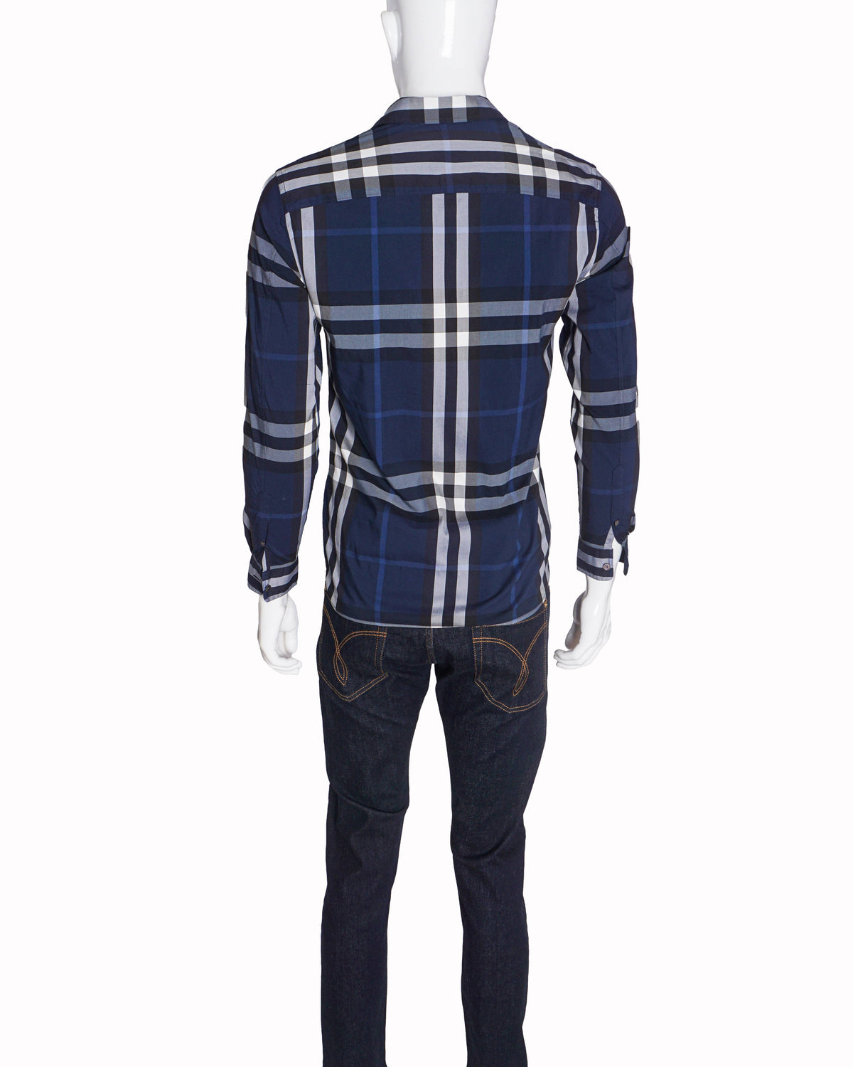 Burberry Men's Navy Blue & Grey Check Cotton Shirt