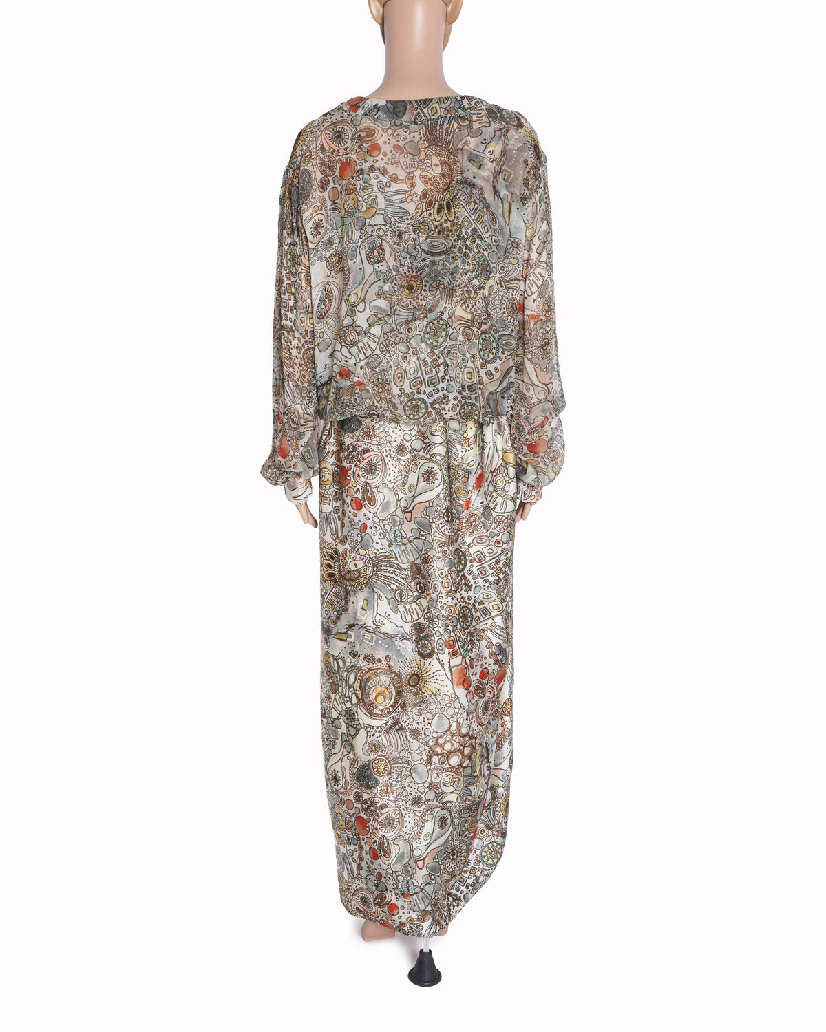 AK-OK Printed Chiffon Sweatshirt & Draped Skirt Set