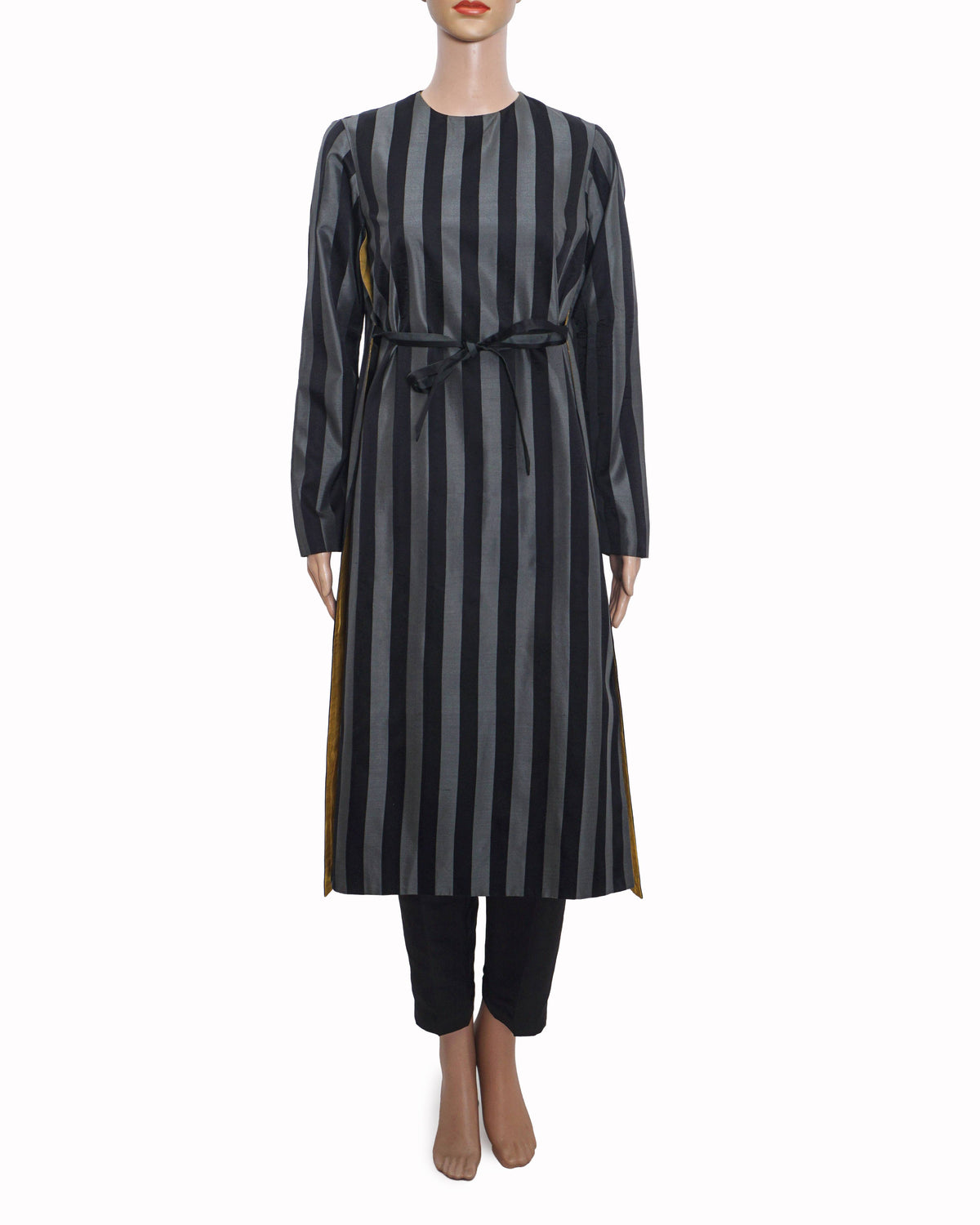 Raw Mango by Sanjay Garg Grey & Black Striped Silk Tunic Set