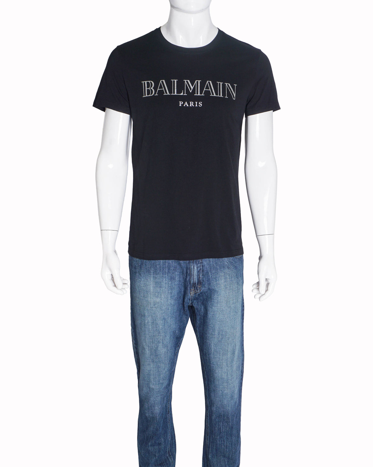 Balmain Men's Black Cotton Reflective Logo T-Shirt