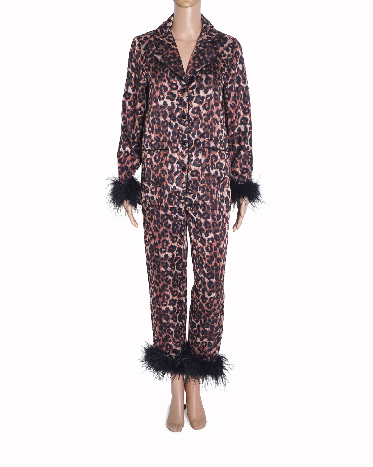 Nadine Merabi Leopard Print Darcie Feather Pyjamas Set