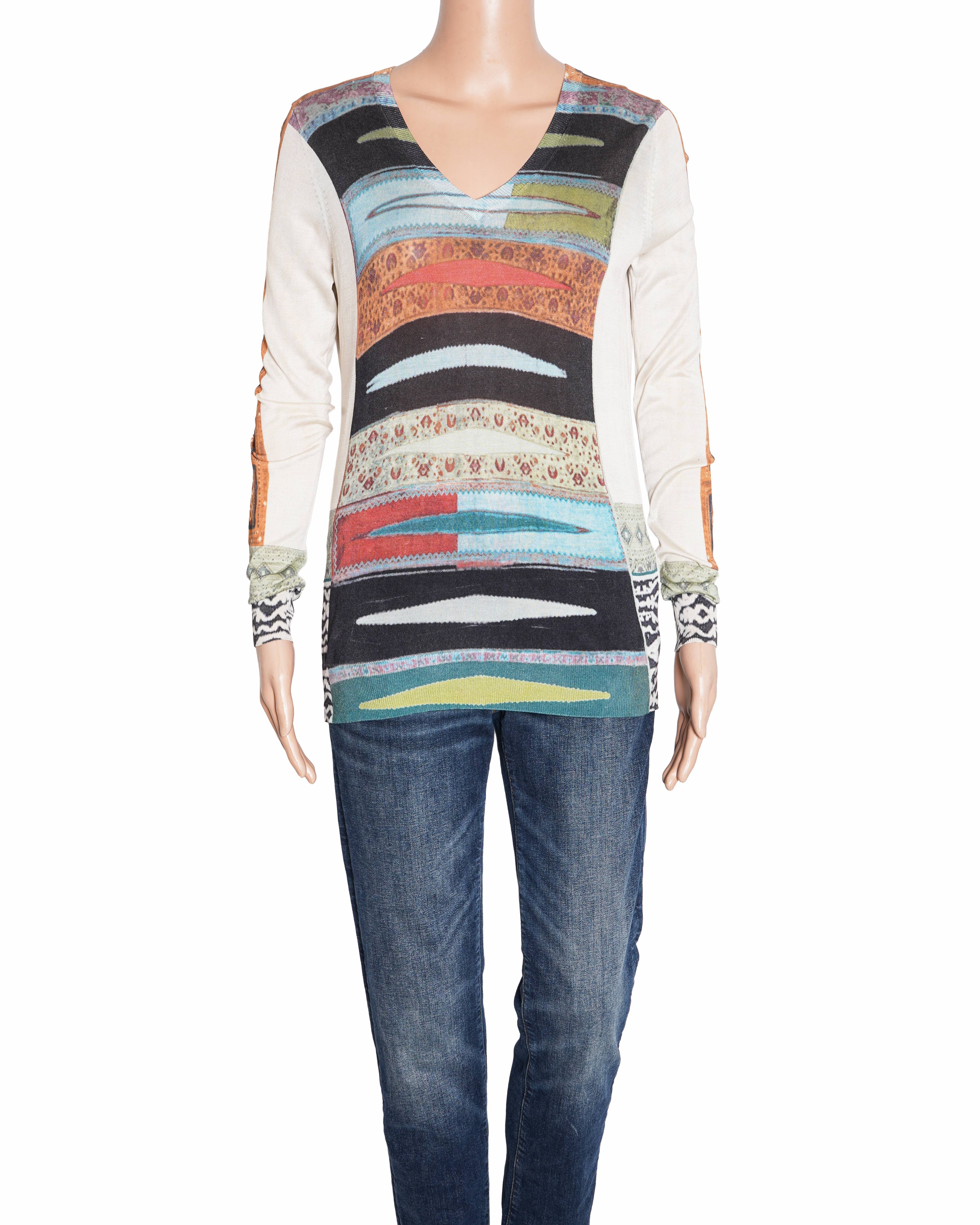 Etro Multicolour Print V-Neck Long-Sleeve Top
