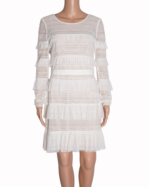 BCBGMAXAZRIA Micro Pleated Dress In White