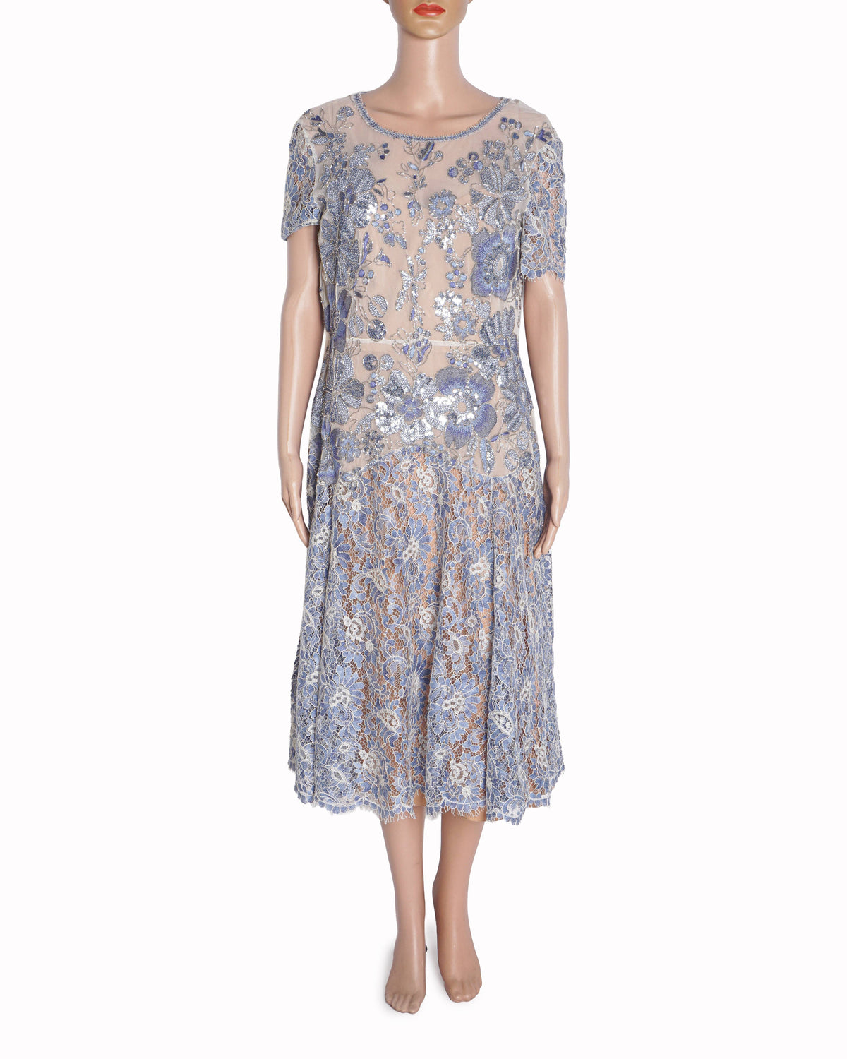 Jenny Packham Light Blue Floral Embroidered Lace Dress