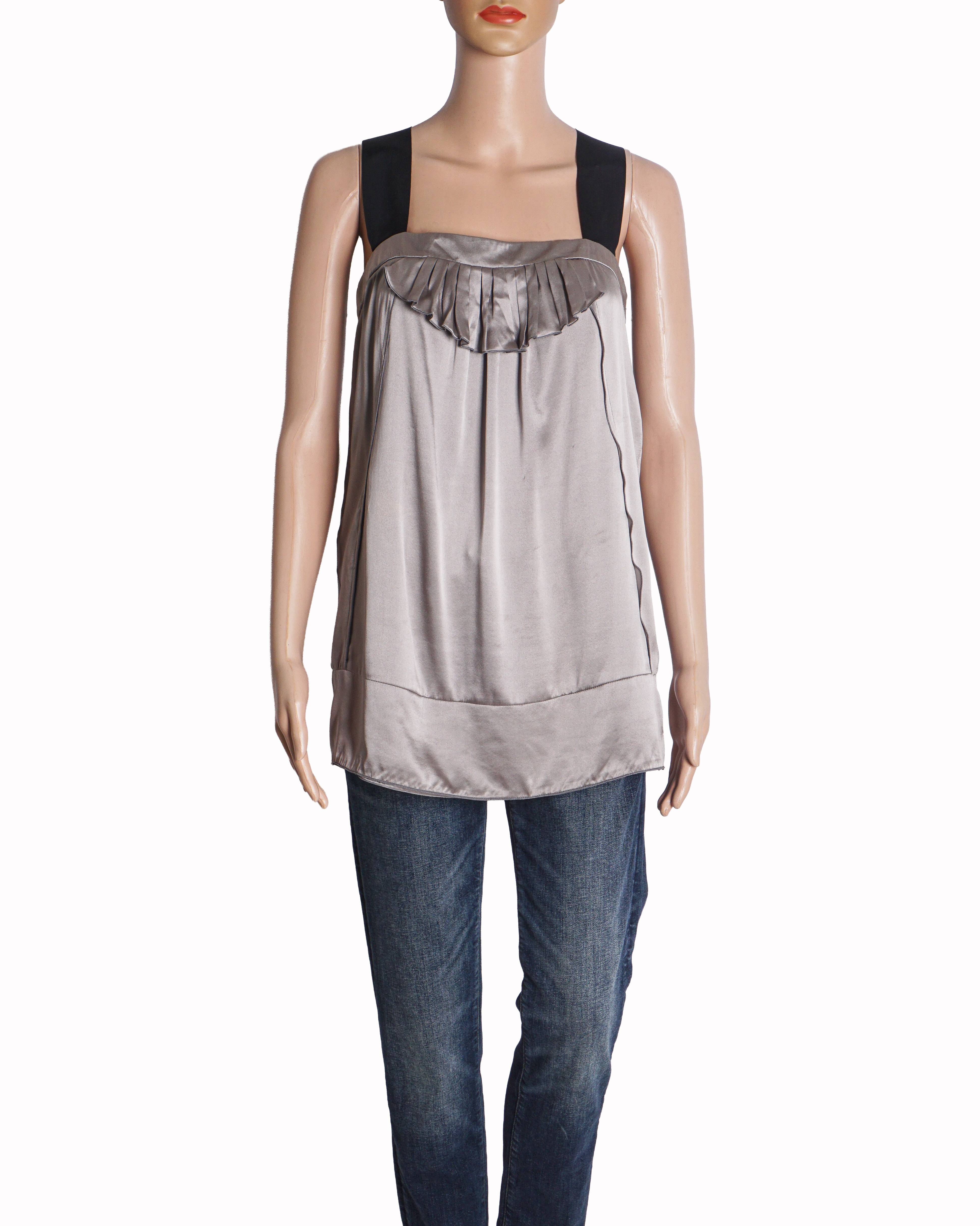 Miu Miu Silver Silk Ruffled Top