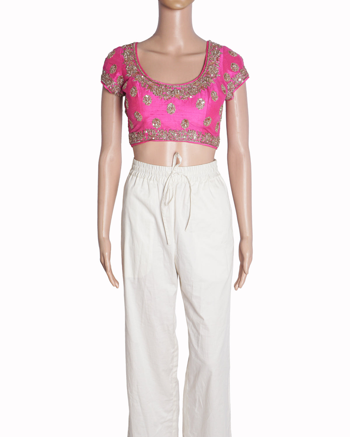 Manish Malhotra Hot Pink Silk Gold Embroidered Blouse