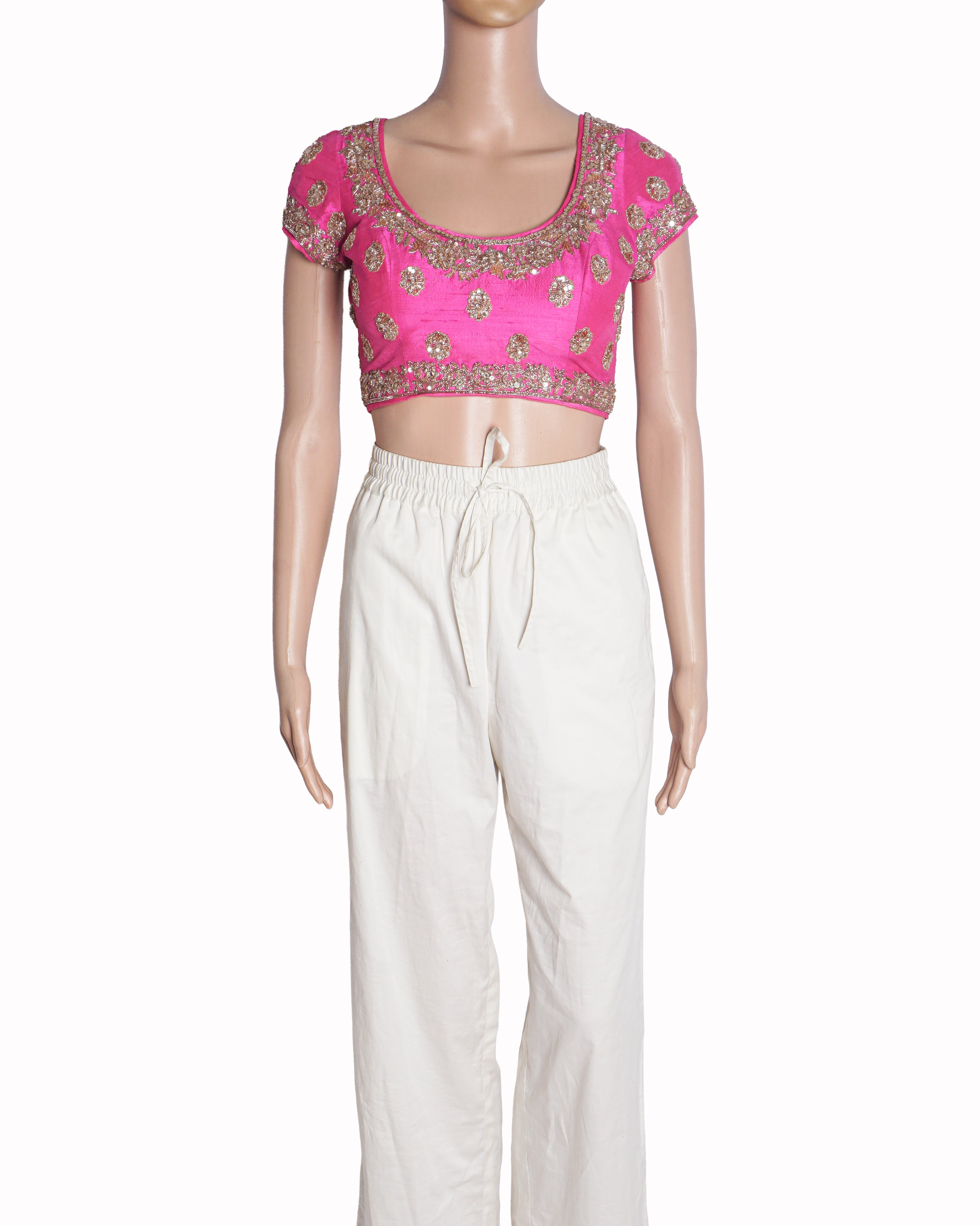 Manish Malhotra Hot Pink Silk Gold Embroidered Blouse