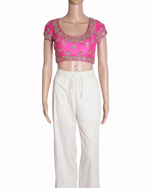 Manish Malhotra Hot Pink Silk Gold Embroidered Blouse
